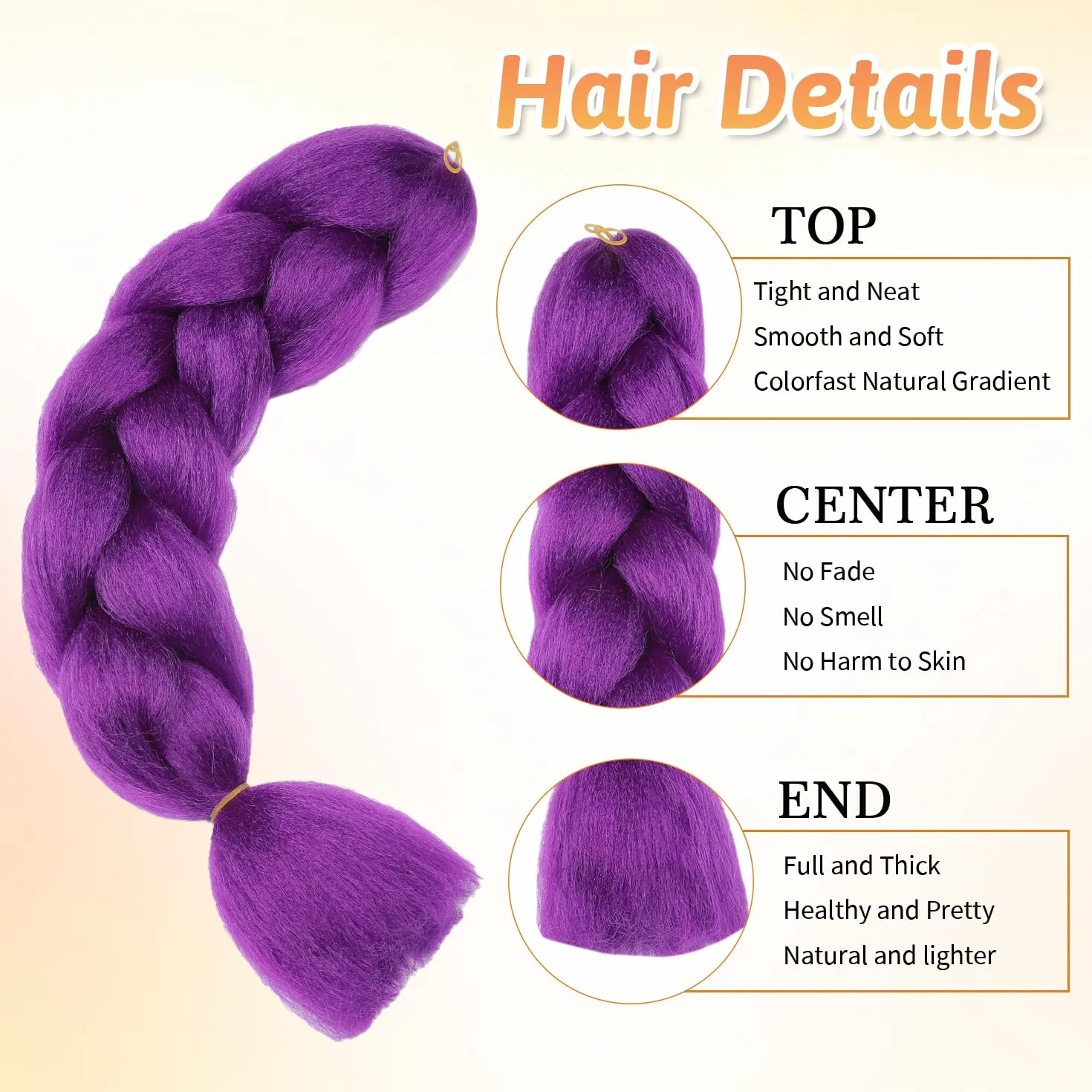 Pelo Para Trenzas Africanas 24" Jumbo Extensiones 60cm Sintetico 1 Paquete Morado Oscuro