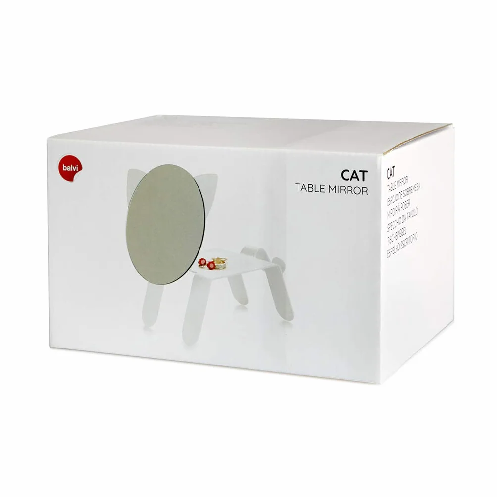 Balvi Espejo de sobremesa Blanco Forma de Gato con Bandeja para Joyas