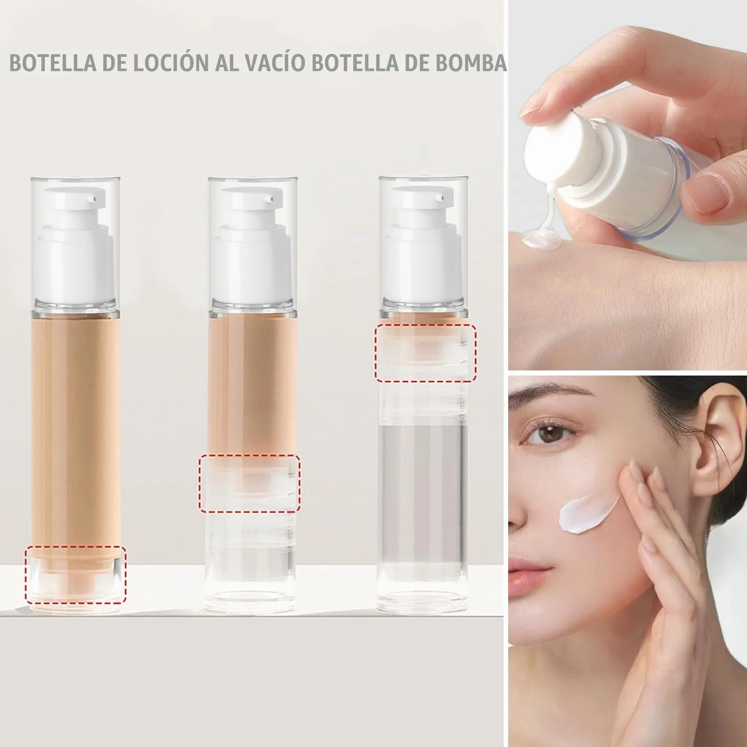 Dispensadores de Bomba sin Aire, Dispensador de Crema Vacío, Botellas de Viaje Rellenables con Pegatinas