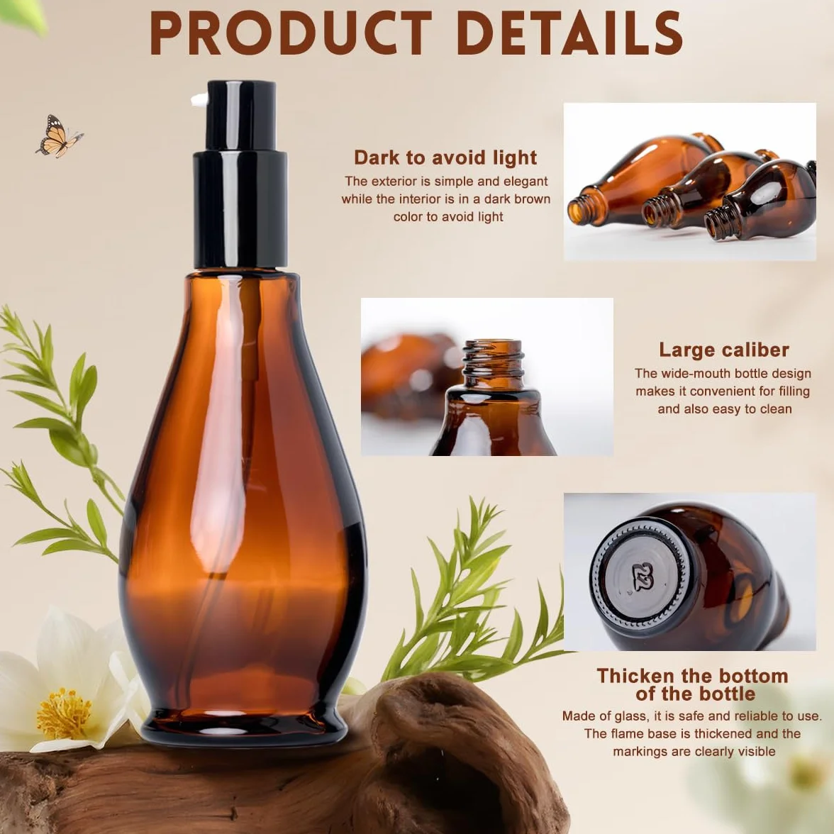 UPSTORE 2 botellas de cristal ámbar de 100 ml con dispensador de bomba de viaje con bomba negra para aceites esenciales, base, crema, champú, 2 unidades
