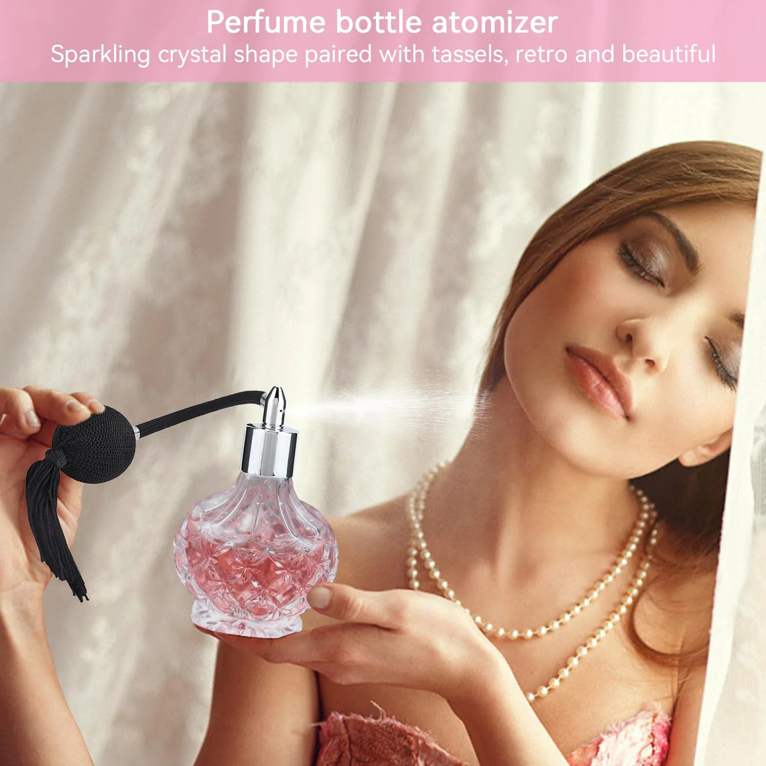 Agatige Botella De Perfume Vintage 80 ML Spray Recargable Cristal Transparente Pompa Perfumes