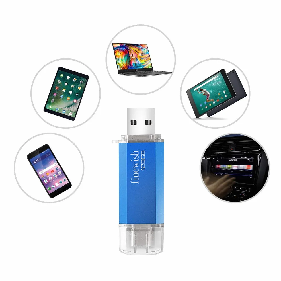 Memoria USB 128GB Tipo C 2 en 1 Pen Drive USB C USB 2.0 Flash para Smartphones Android PC Tabletas Azul