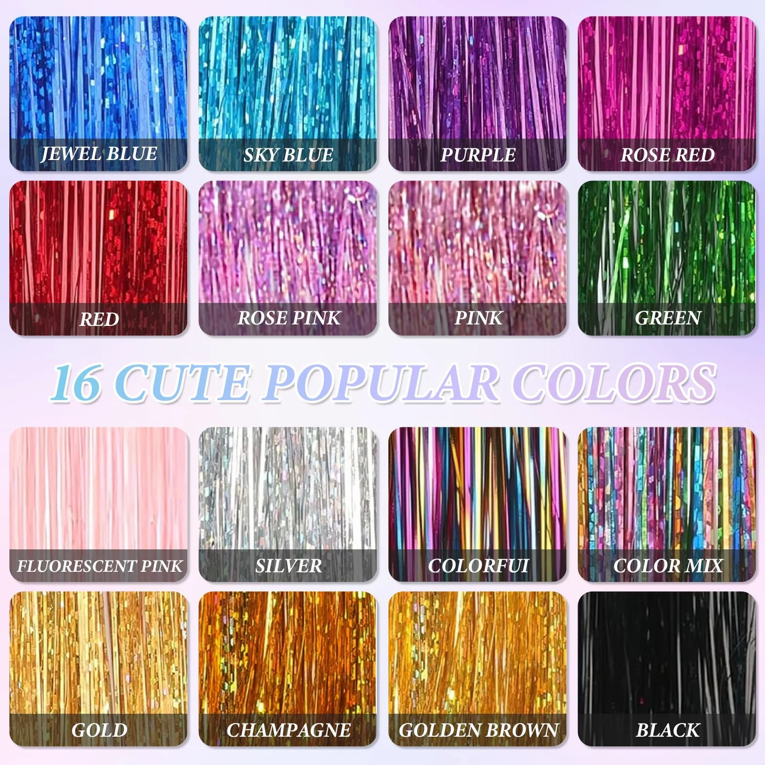 Kit De 16 Colores De Paillettes Extensiones Para Pelo, 3200 Mechas Brillantes