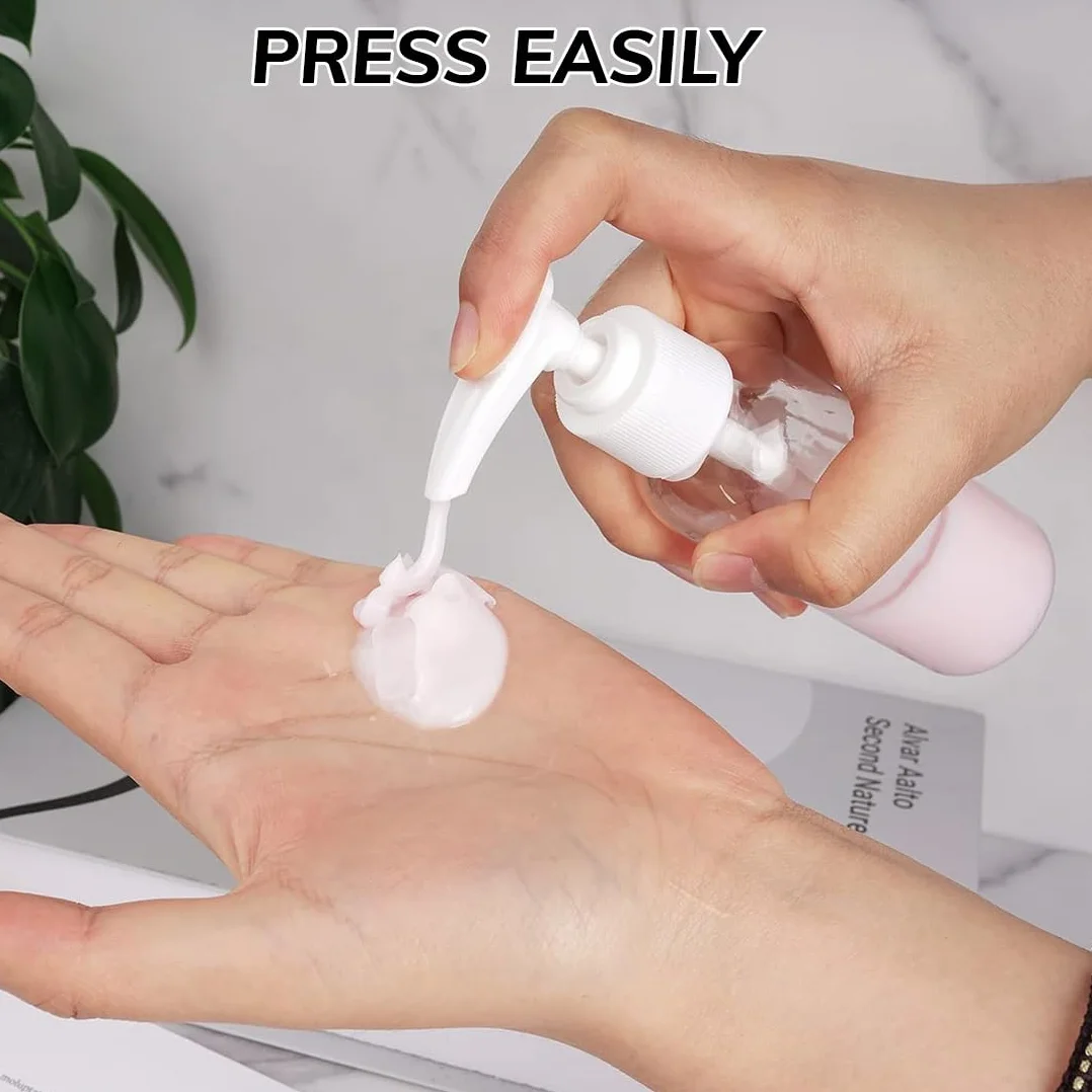 Botellas de Viaje Transparentes 100ml Rellenables con Bomba de Plástico para Loción Champú