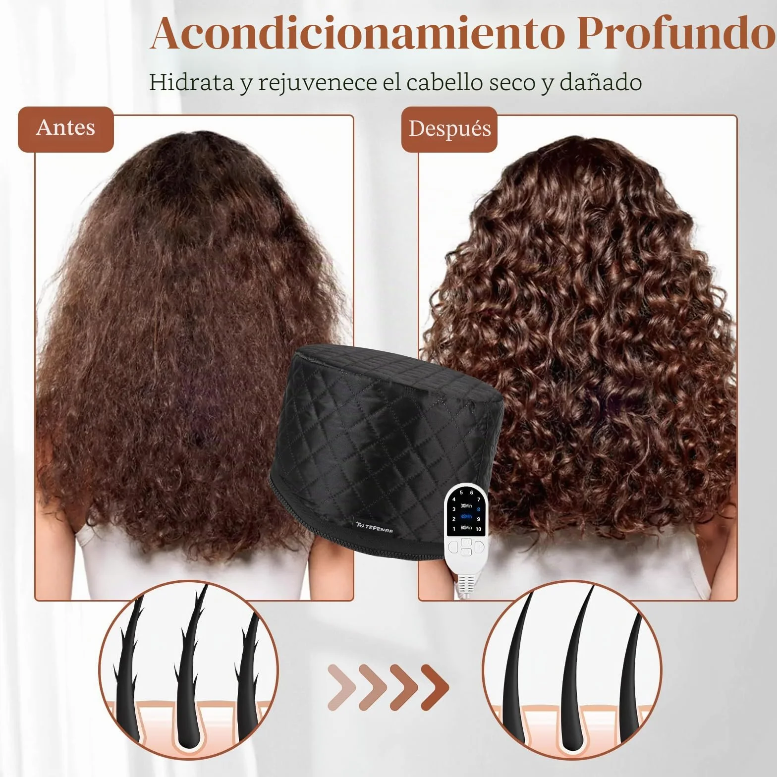 TEPENAR Gorro térmico eléctrico para cabello afro natural vaporizador portátil Negro