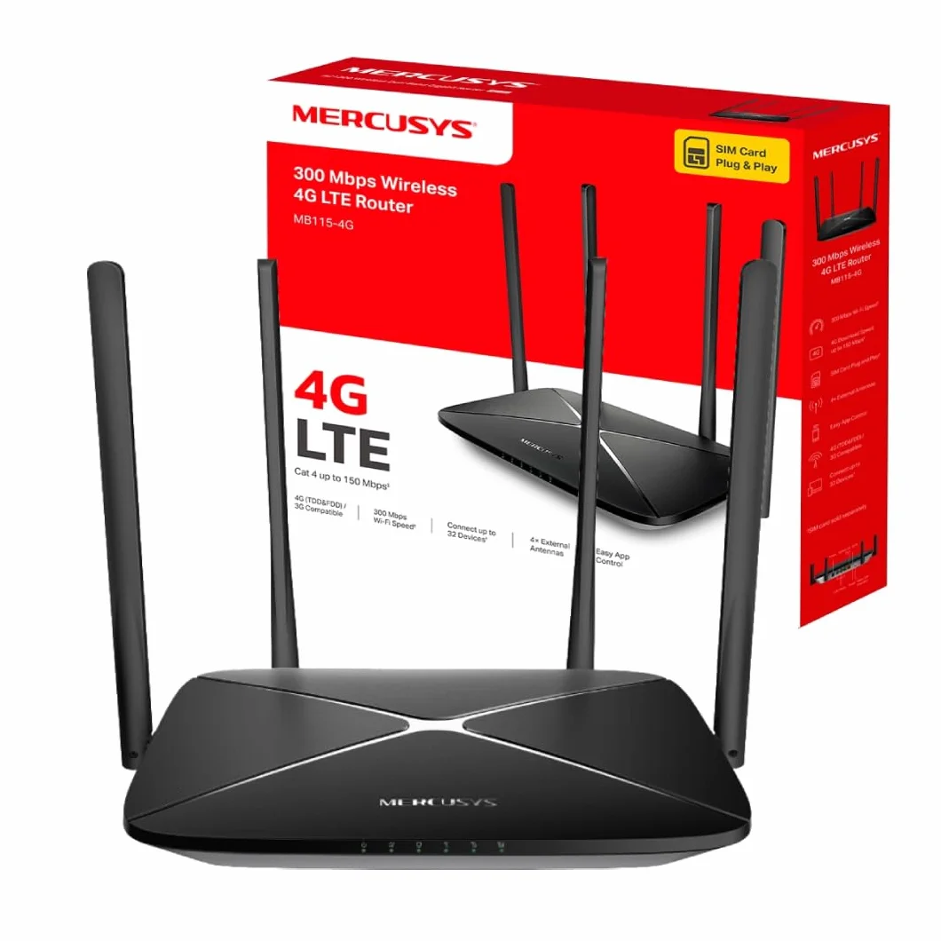 Mercusys MB115-4G 300 Mbps Wireless N 4G LTE Router, WiFi 300 Mbps, 4 Antenas, Cobertura para 32 Dispositivos
