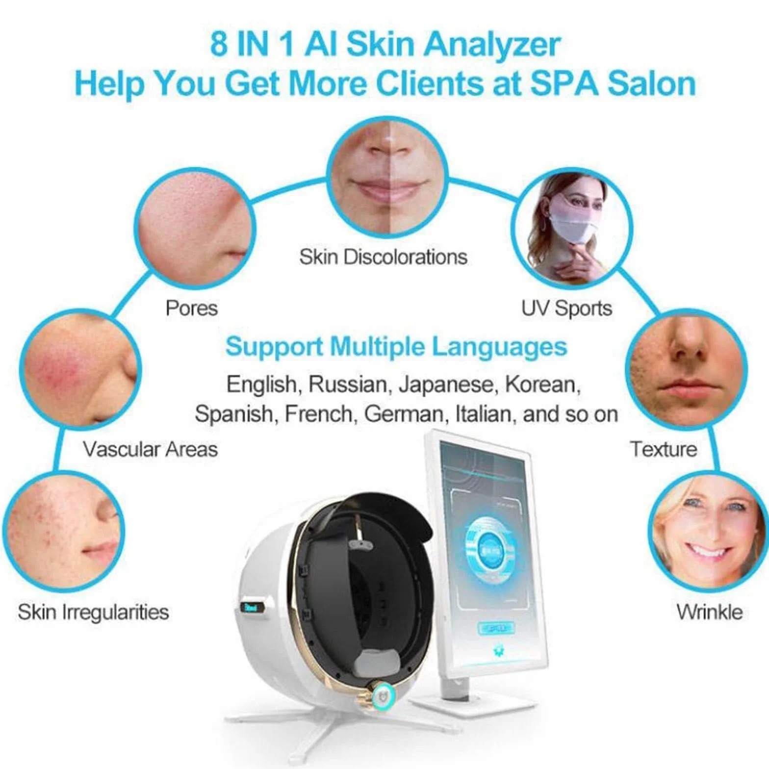 Analizador de Piel Profesional de 13,3/21,5 Pulgadas, máquina de análisis Facial 3D, detección y análisis de Piel Facial de 38 MP, Detector de Piel para un Cuidado de la Piel Saludable(21.5in)