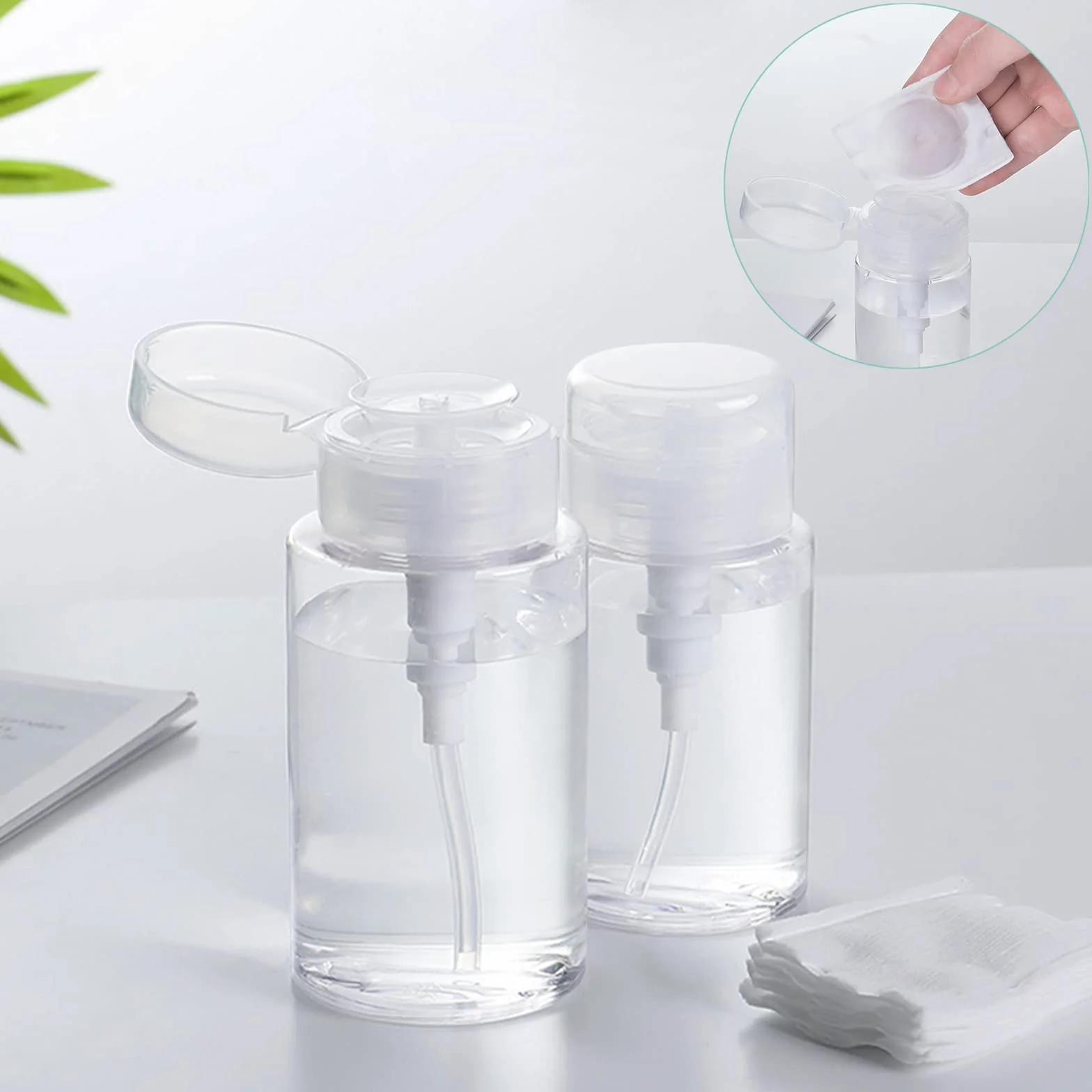 2 Piezas 200ml Dispensadores de Bomba Removedor, Bremovedor de Esmalte de uñas Dispensador para uñas, Líquido Botella Contenedor para Removedor de Maquillaje