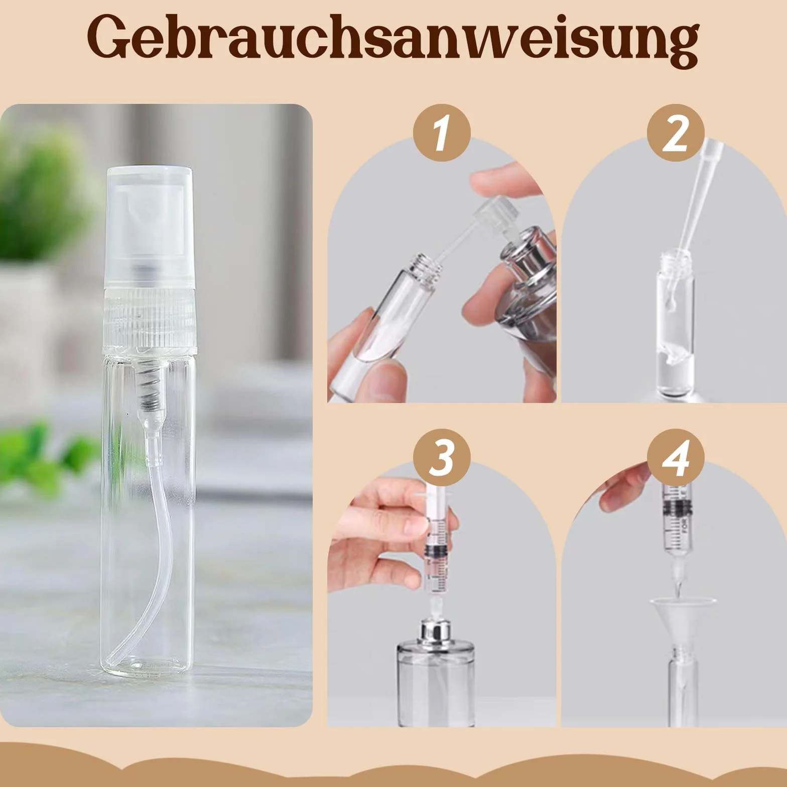 Mini botella pulverizadora de niebla fina 5 ml portátil cristal transparente para viajes vacía con embudo pipetas
