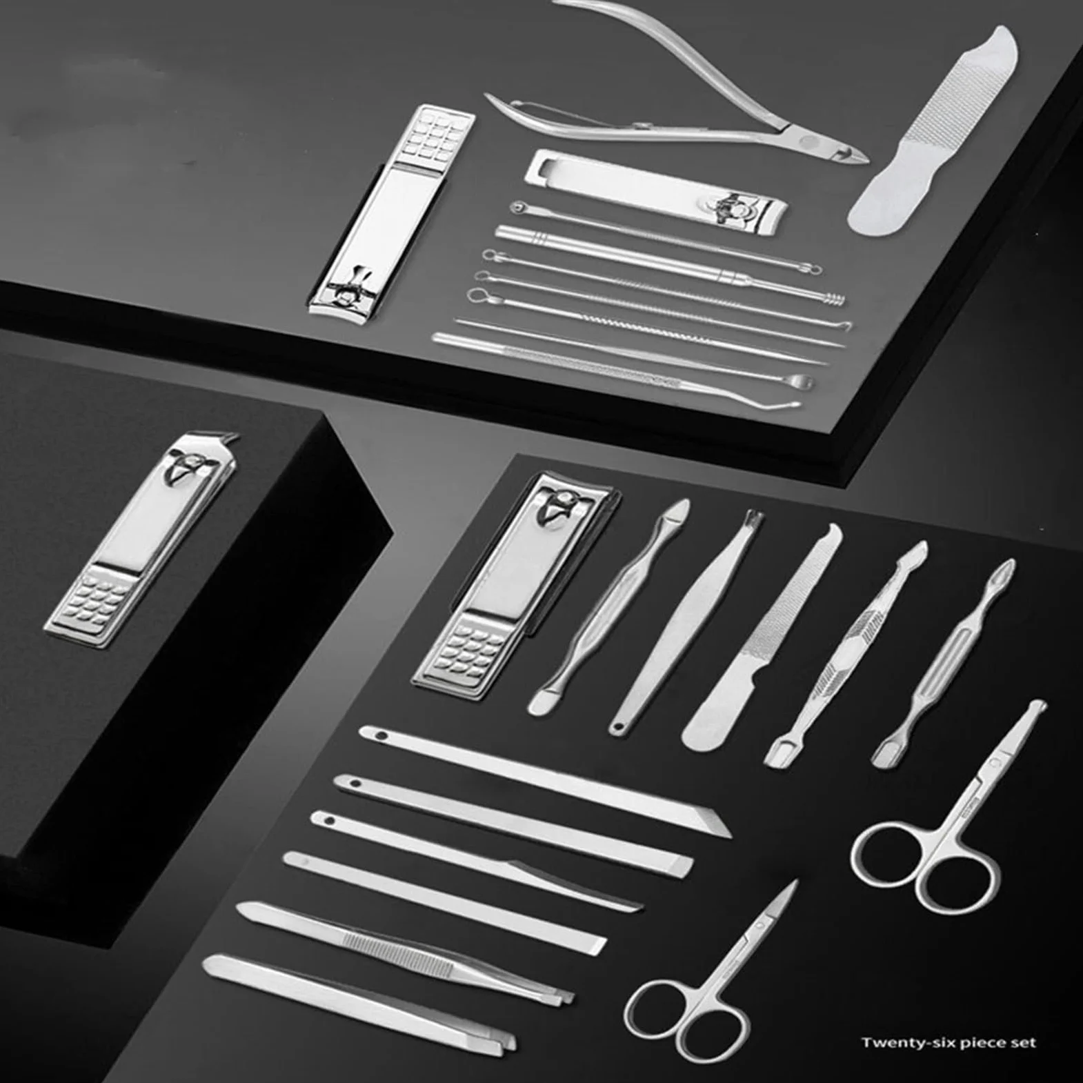 Kit de Manicura 11-26 Pcs Professional Stainless Steel Nail Clippers Manicure Set Cutter Scissor Cuticle Nipper Nail Tools Set Travel Case Kit Kit Cortauñas