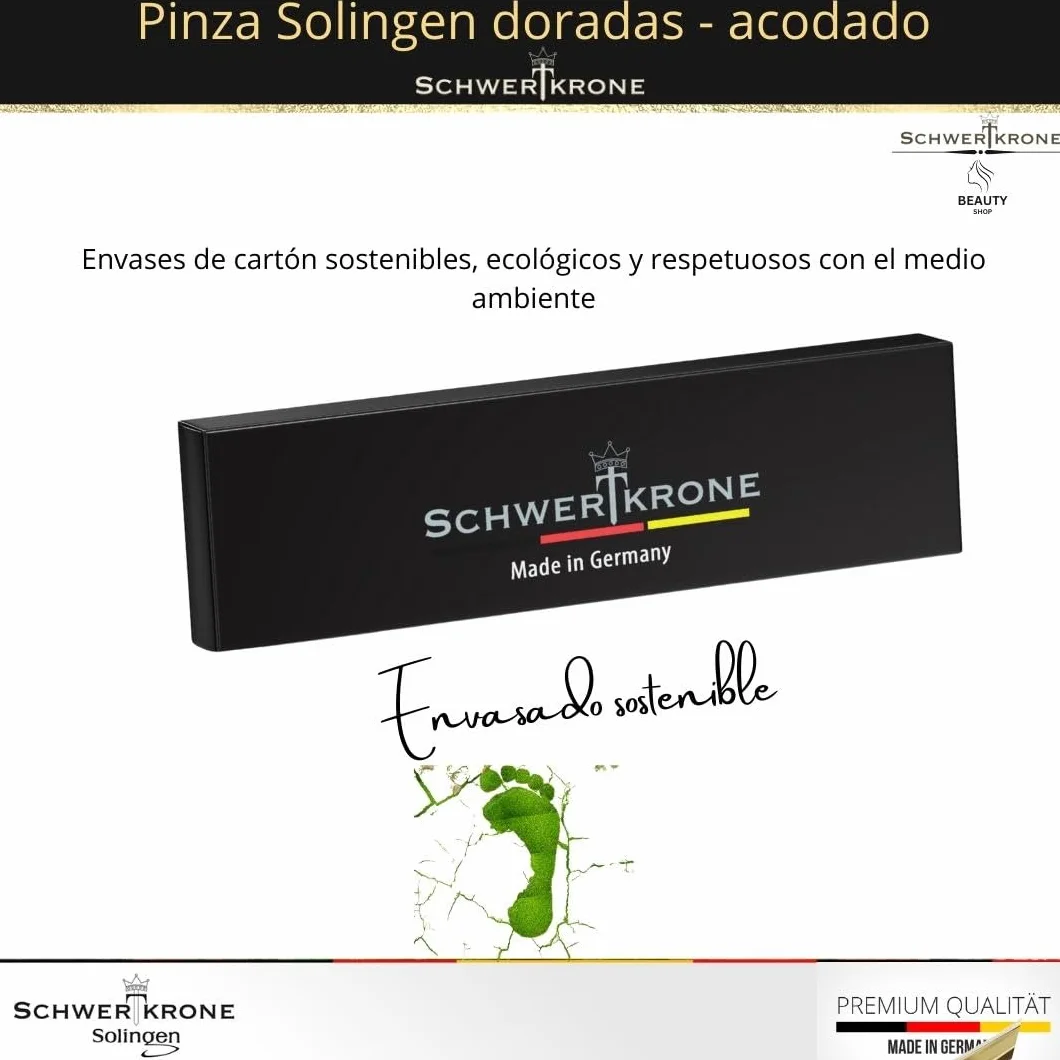 Schwertkrone Profi Solingen Pinzas para depilar cejas 8 cm curvadas chapadas en oro