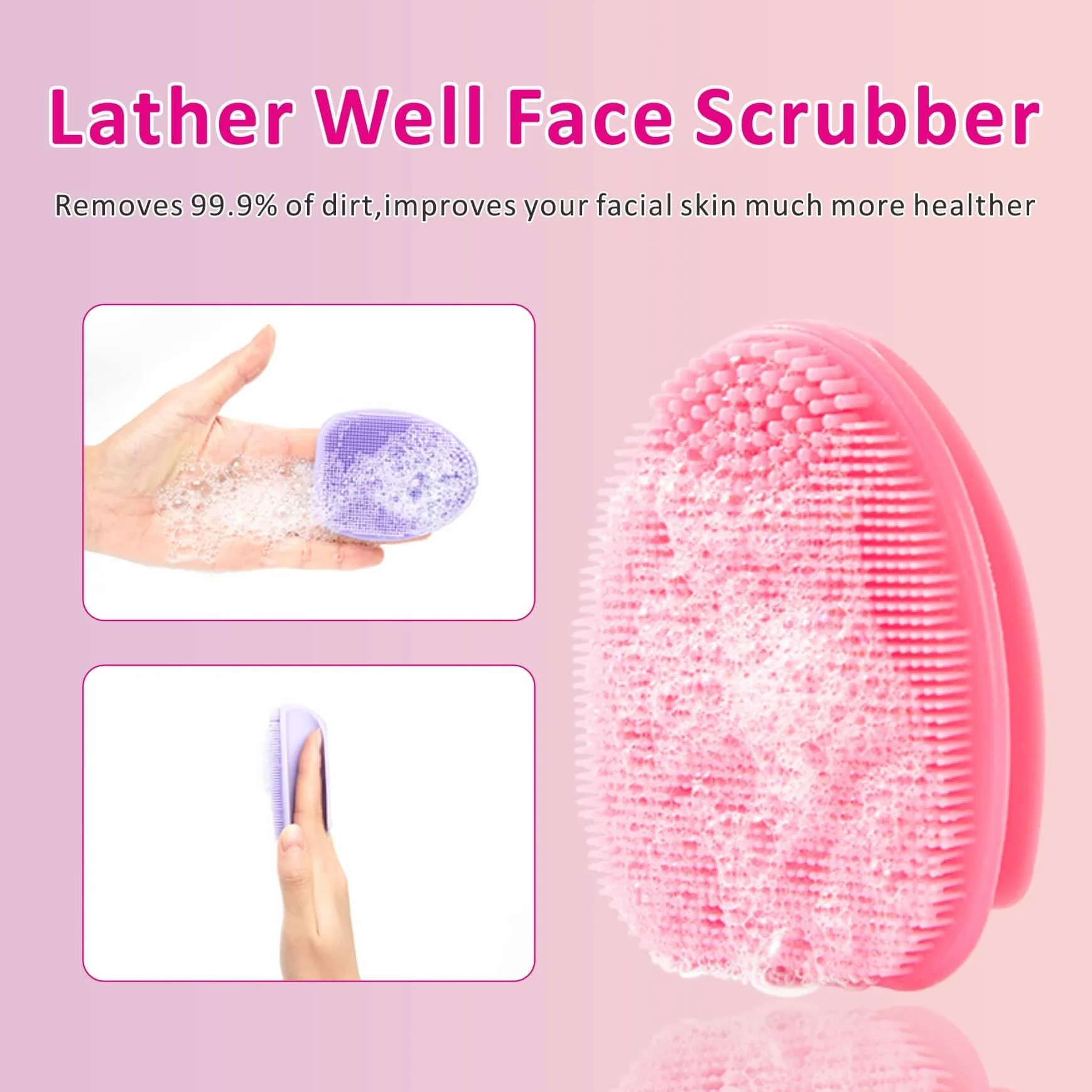 Limpiador facial de silicona, cepillo exfoliante manual (3rd-rosa+púrpura)