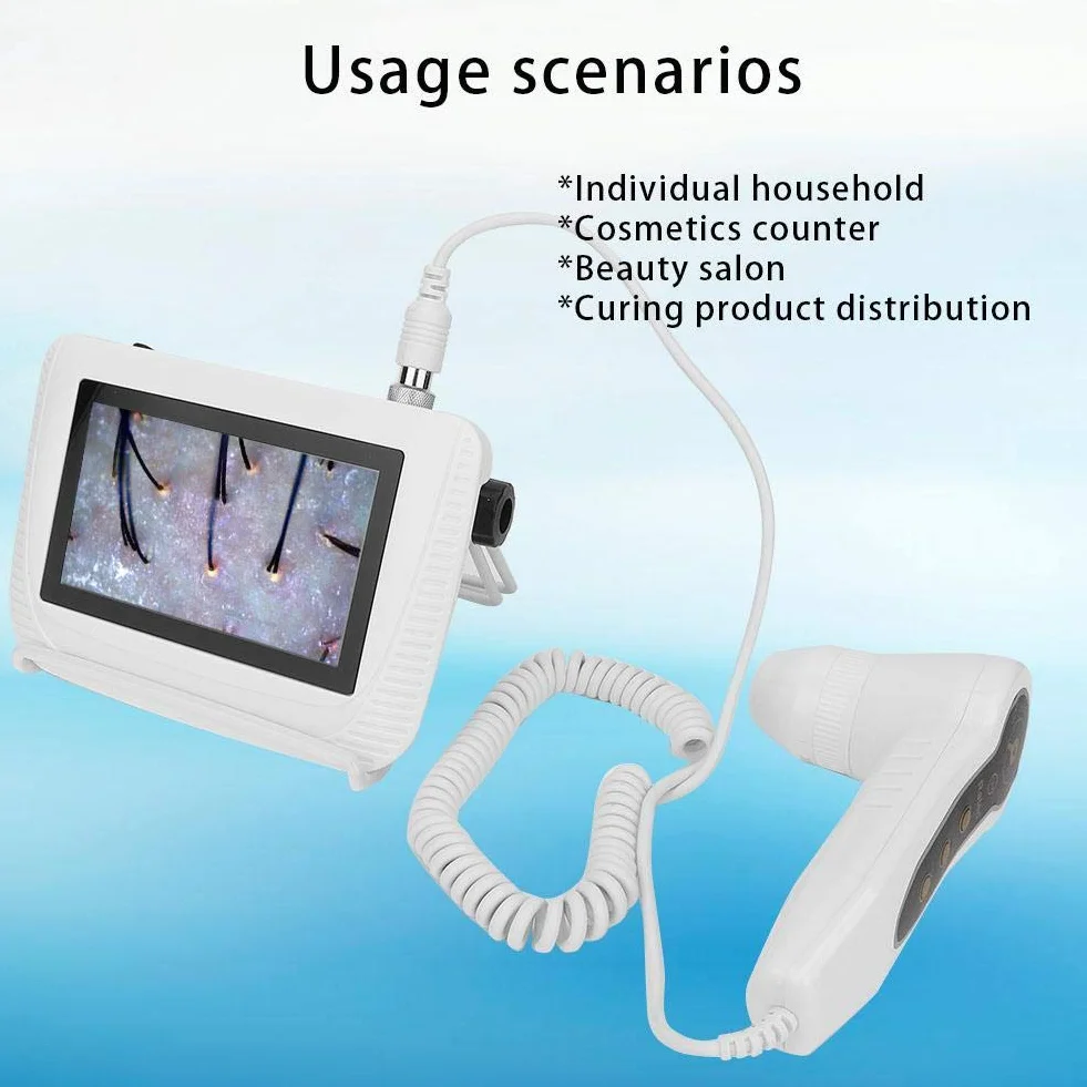 Analizador de Pelo de la Piel, 5 en 50X/200X Lente escáner Digital Detector Cuero Cabellado escáner Recargable detección de Humedad Aceite folículo piloso Cuero Cabellado probador pigmentos Piel(EU)