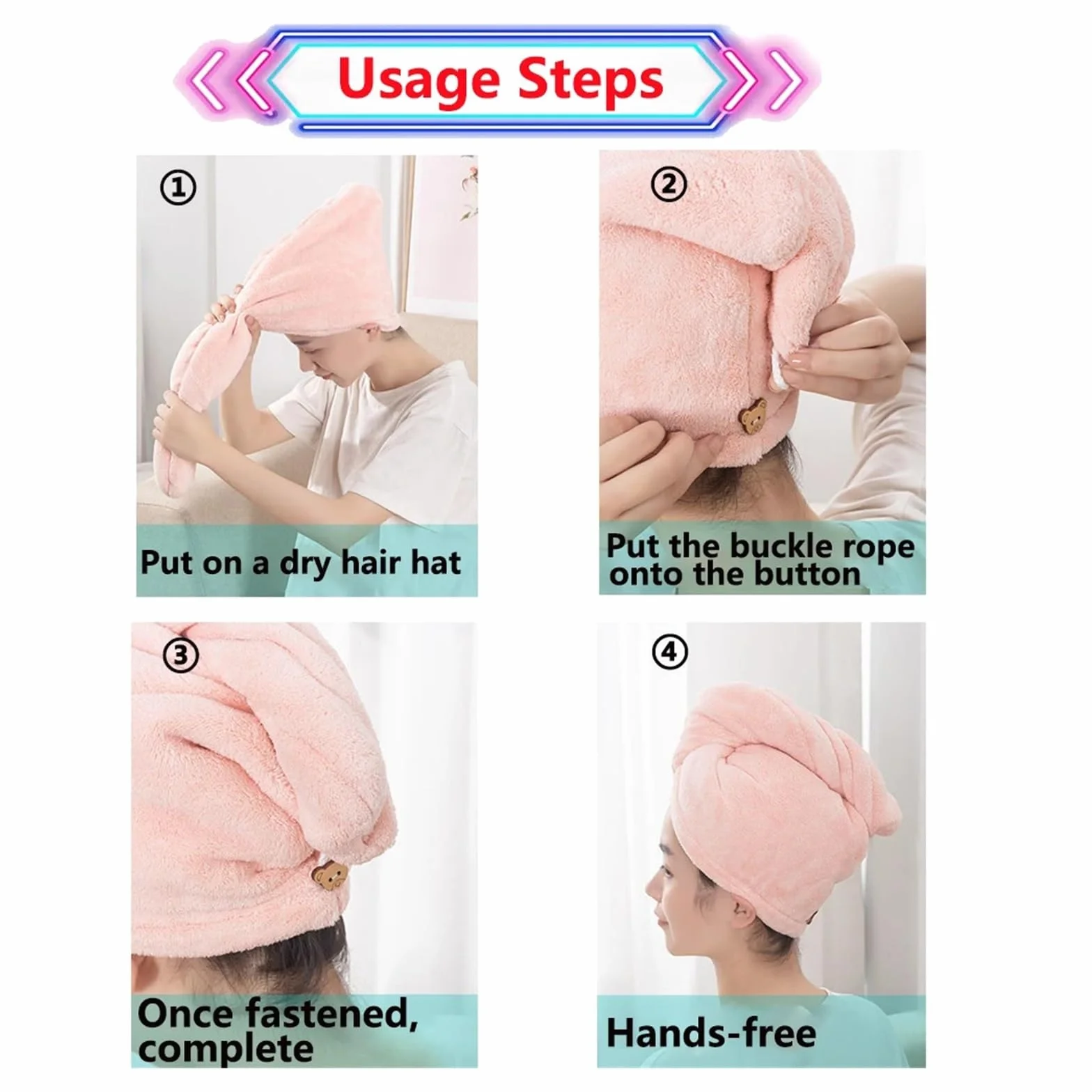 Gorro de Ducha Triangular con Toalla for el Cabello Microfibra | Pink(20pcs)
