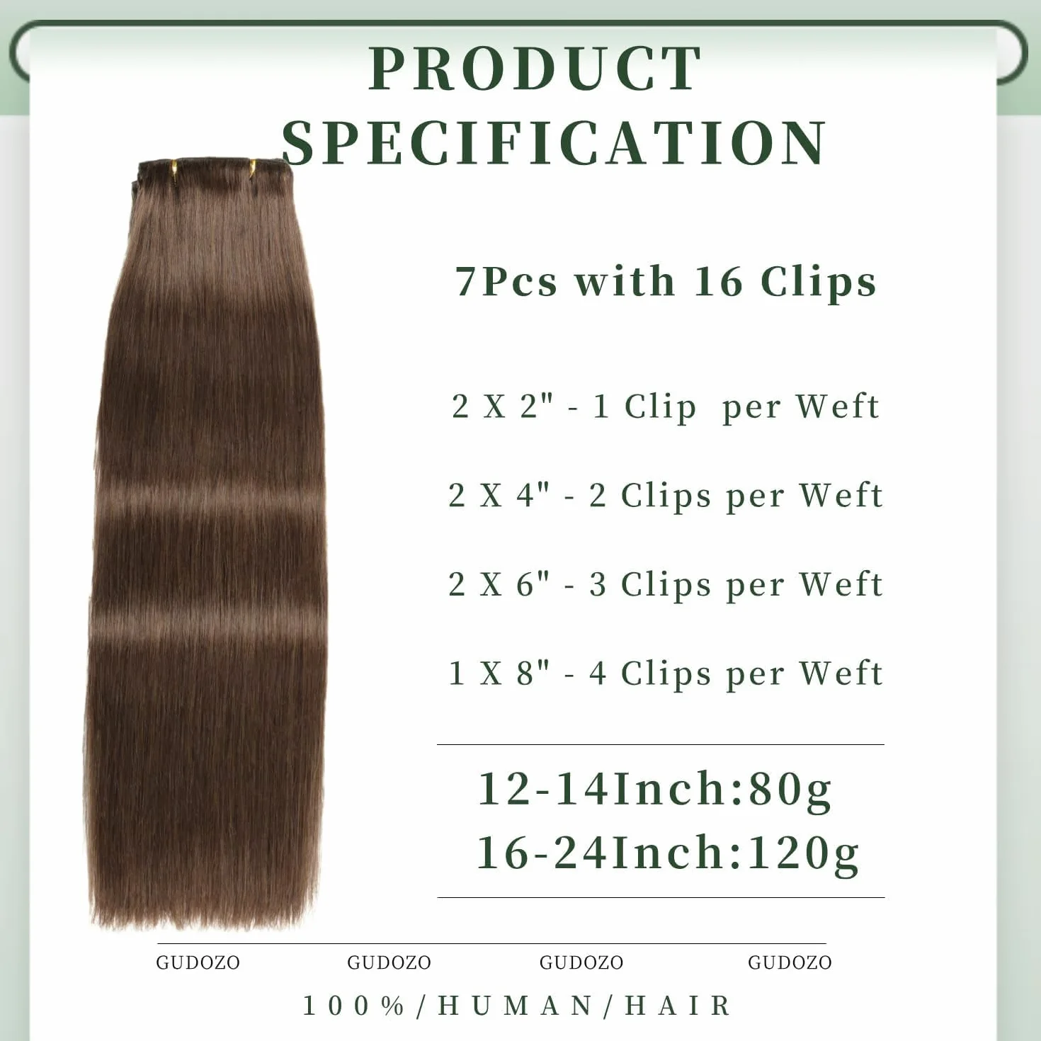 Extensiones pelo natural Castrado medio 7pcs 40cm 120g sin costuras mujer