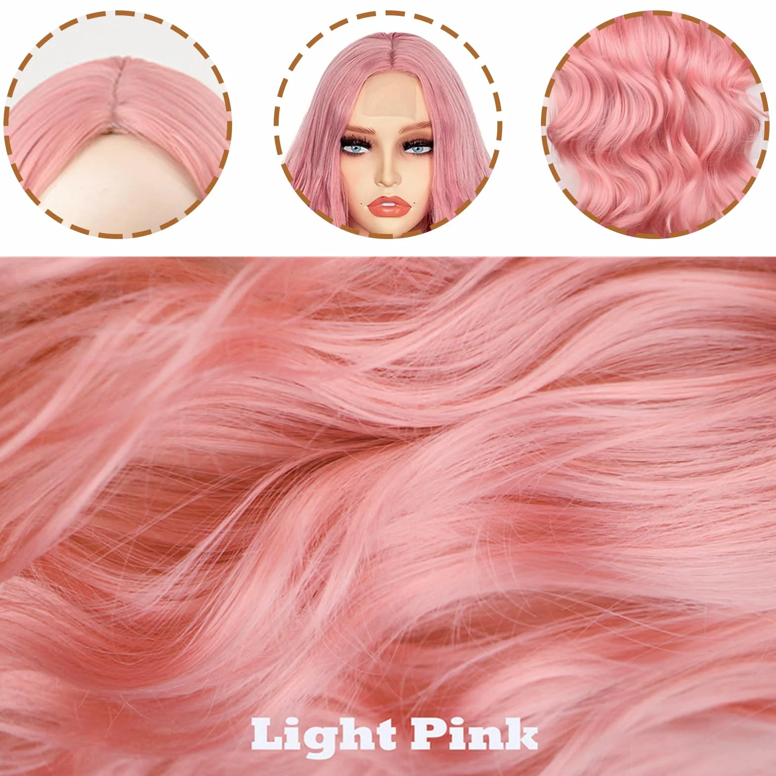 Pelucas Rubia Largas Onduladas Rosa 70 cm Sintético Mujer para Fiestas Cosplay