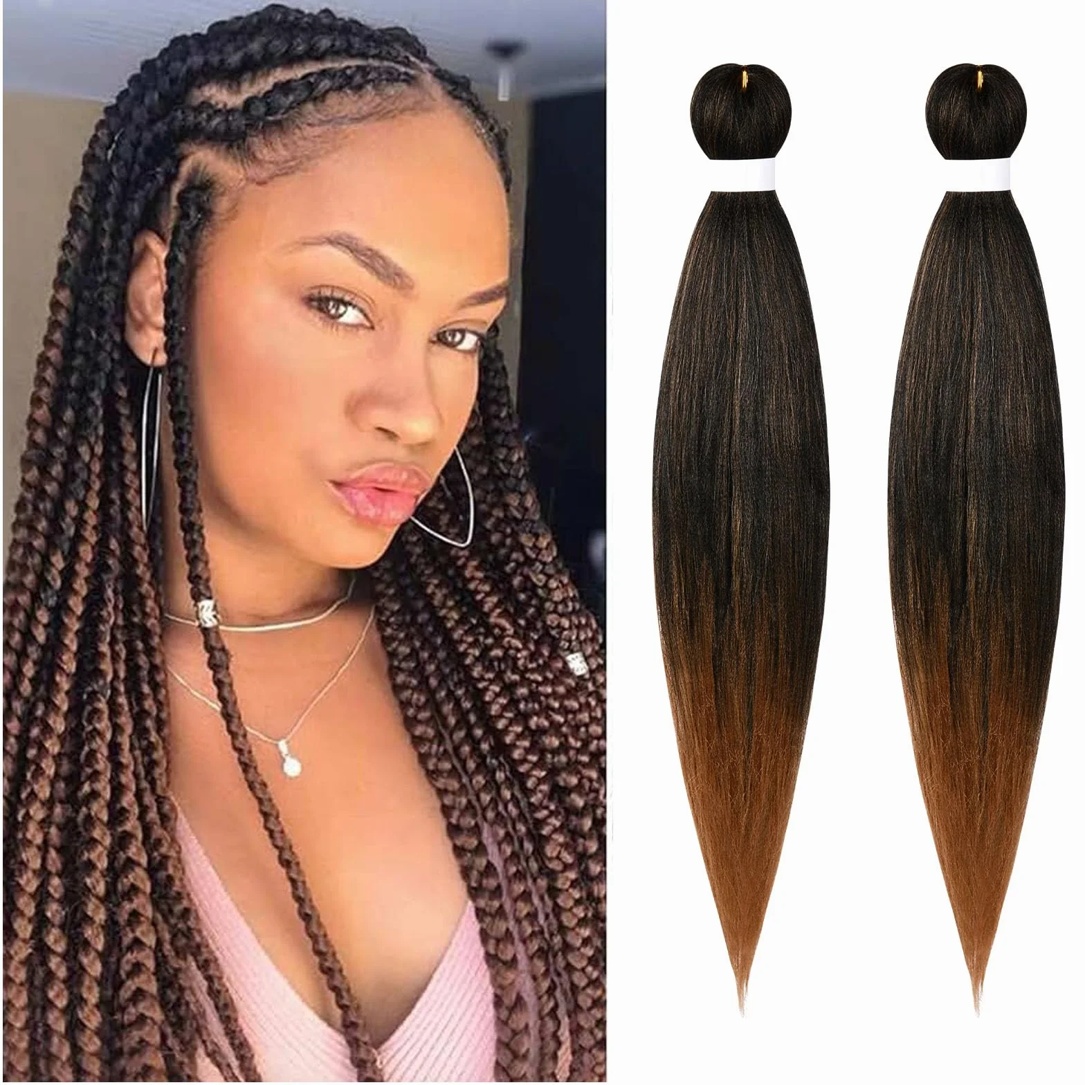 Aomig Extensiones para Trenzas, 2 * 25" Pelo Sintético Trenzas Africanas, Braiding Twist Crochet Hair Postizas, Marrón Ocre