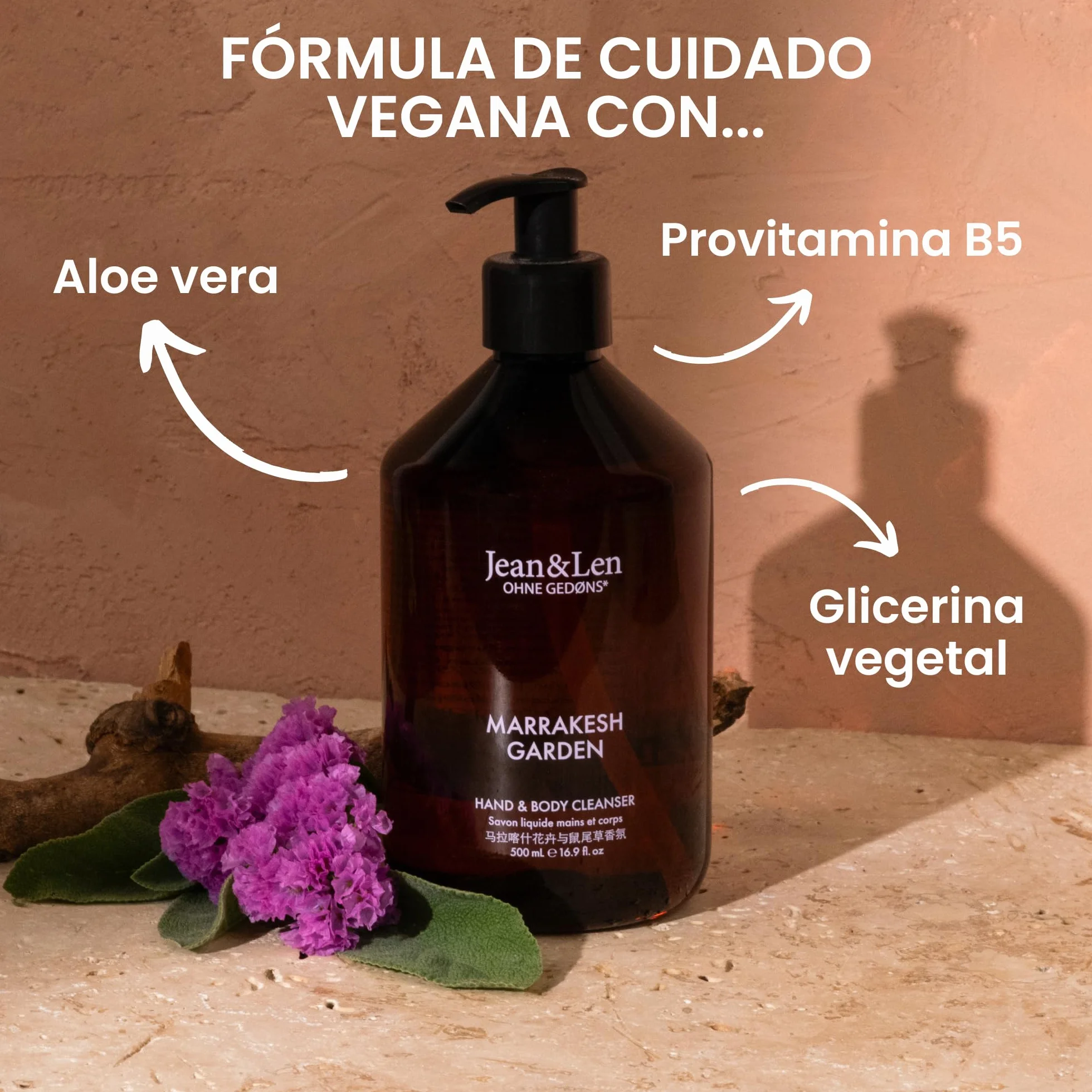 Jean & Len Hand & Body Cleanser Marrakech Garden jabón corporal y de manos vegano 500 ml
