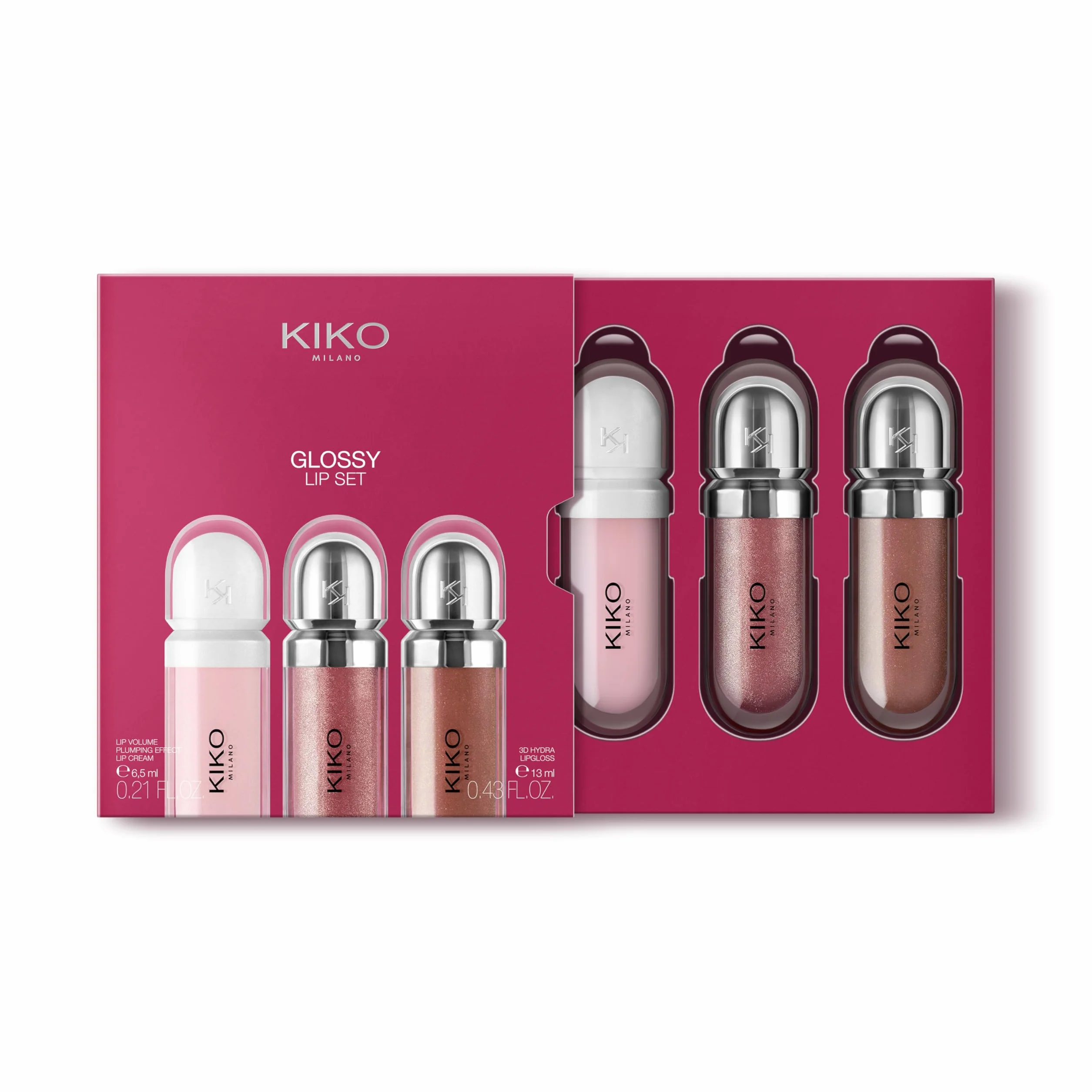 KIKO Milano Glossy Lip Set, 2 Hydrating Lip Glosses & 1 Perfecting Lip Cream