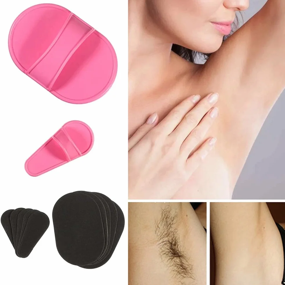10 Piezas Set de Almohadillas de Depilación, Guante Depilatorio de Eliminar Vello de Manopla de Depilación de 2 Tamaños 8 Papeles de Lija Fino Negro de Exfoliación para Mujer Depilar labio de la cara