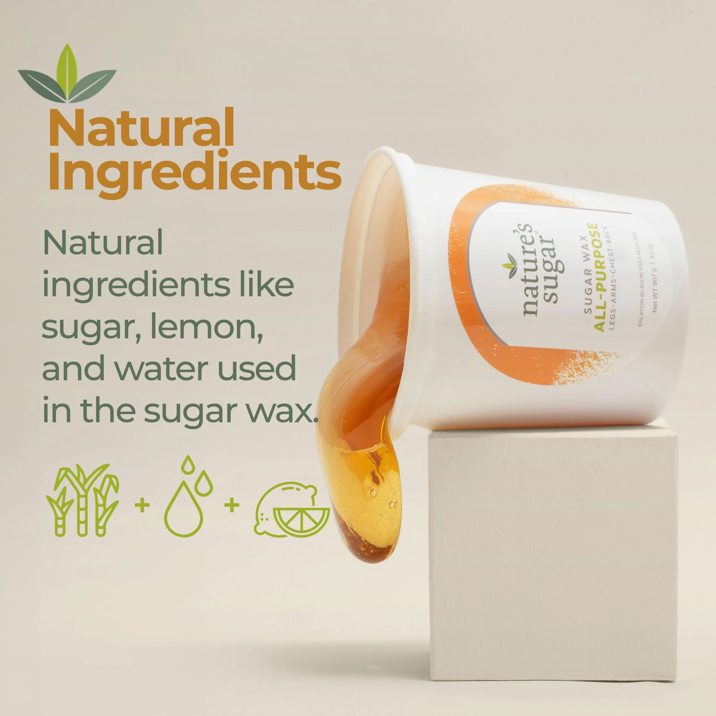 Nature'S Sugar - Nature's Sugar Wax - Pasta de depilación multiusos para piernas, espalda, brazos y pecho, 35 onzas para principiantes, para todo tipo de piel, vegana y libre de crueldad animal