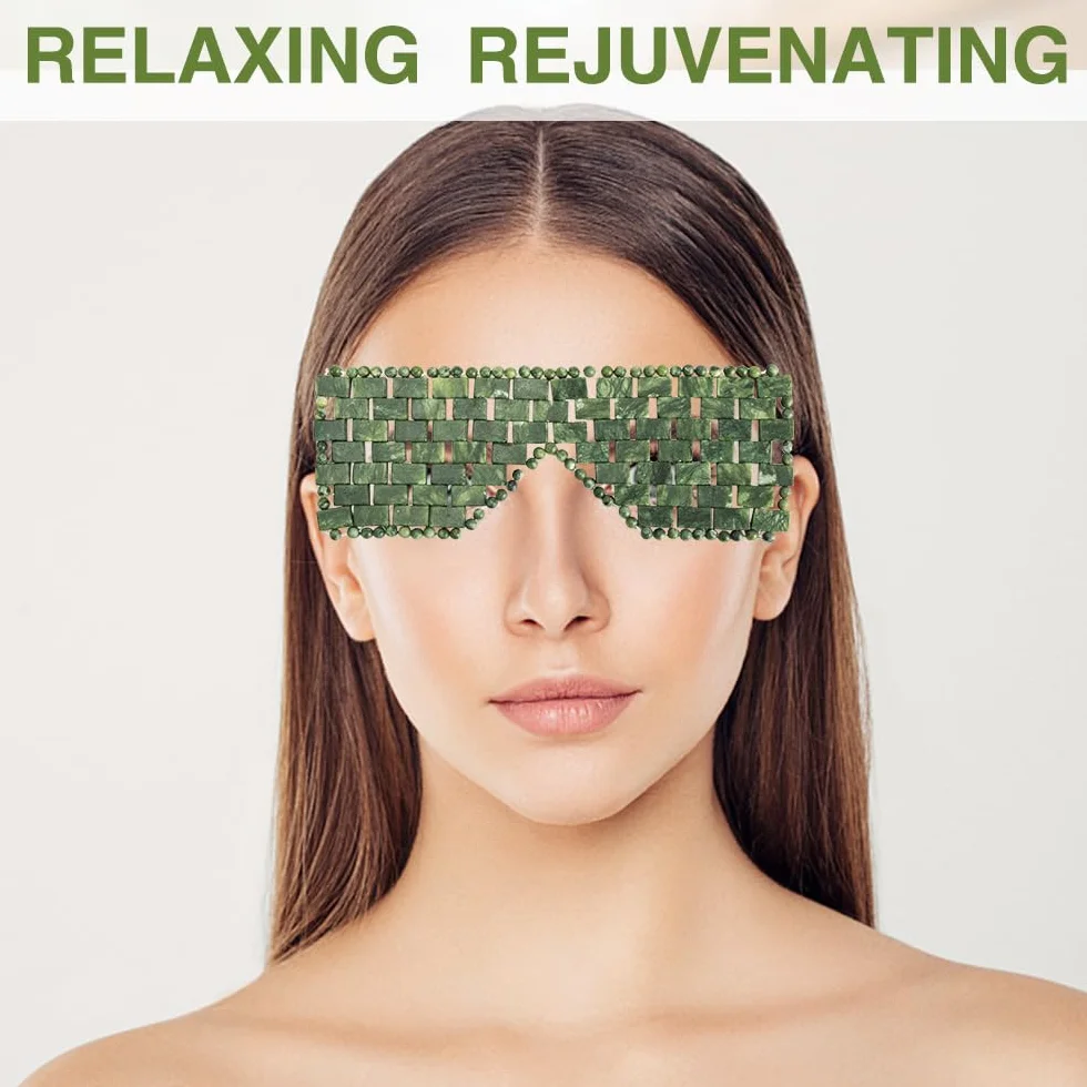 Máscara Jade para Ojos, Piedra Facial Verde Natural, Fría o Caliente, Aliviar Migraña (verde oscuro)