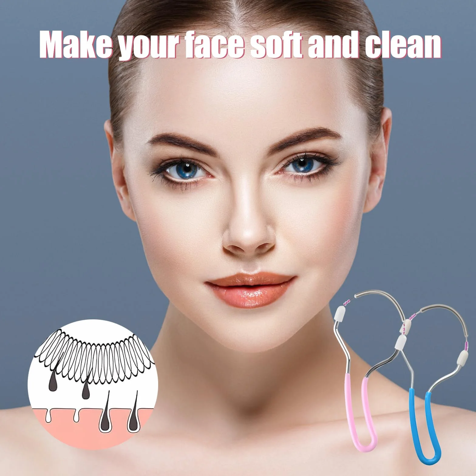 2 Pcs Depilador Facial de Muelle,Manual Depiladora,Resorte de Acero Inoxidable Herramientas de Depilación,Con Hilo de Rodillo de Vello de Resorte,Para Suministro de Eliminación de Vello Facia