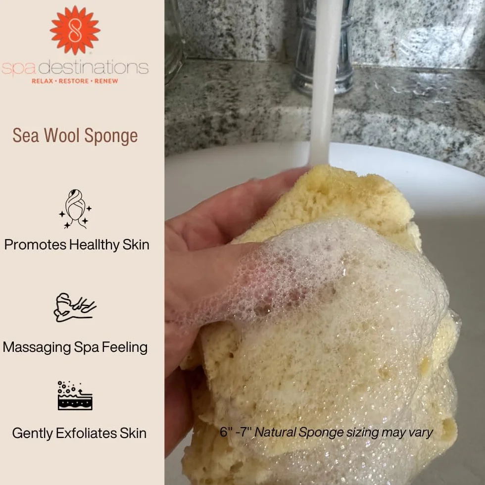 Esponja de mar 100% natural de 5 – 6 pulgadas por Spa Destinations® "Creating The in Home Spa Experience" para la perfecta experiencia de baño o ducha.