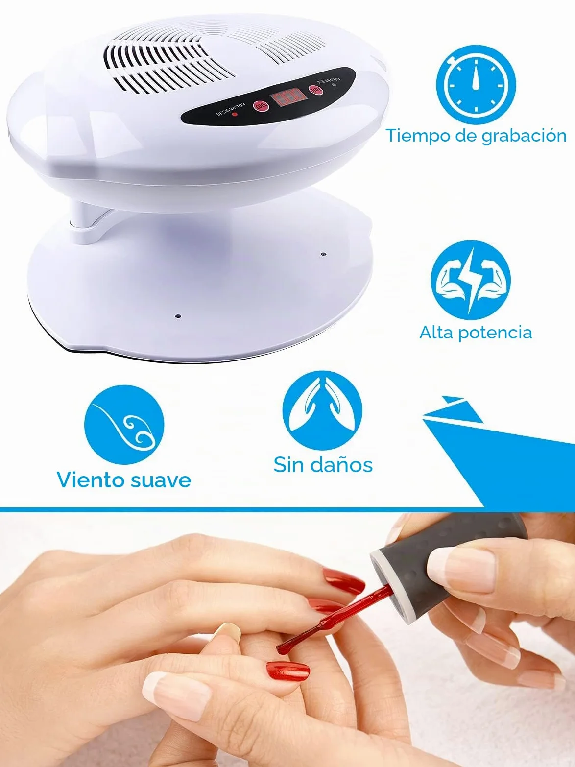 Kalolary Secador de Uñas, 400W Nail Dryer Secador con Aire Frío y Caliente Ventilador de Secado de Manicura para Manos y Pies Esmalte de Uñas Sensor Automático Uso en El Hogar y El Salón (Blanco) | Aire Frío y Caliente Ventilador de Secado de Manicura par