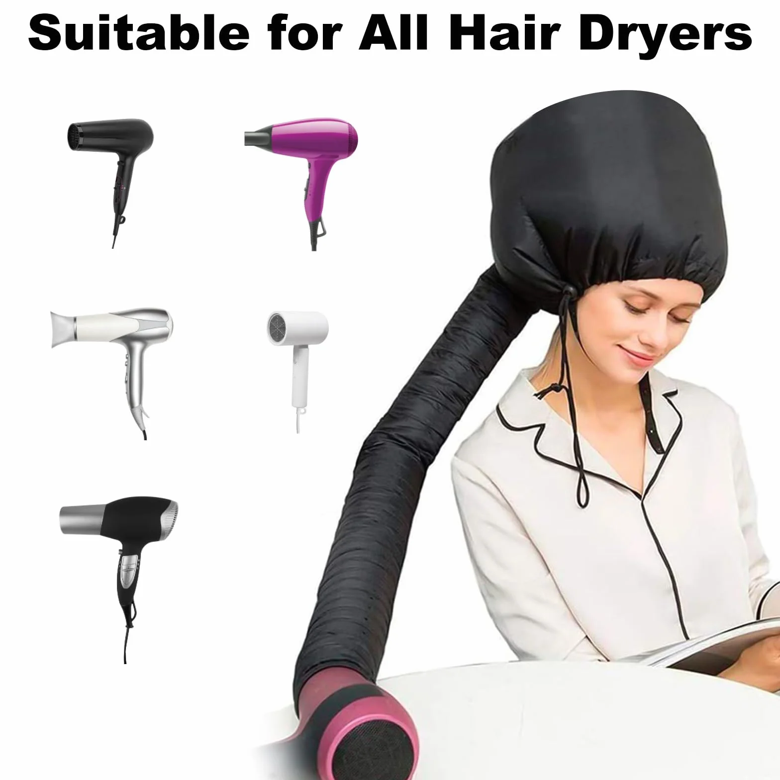 Casco Para Secador De Pelo Ajustable Resistente al Agua UKOFEW Negro