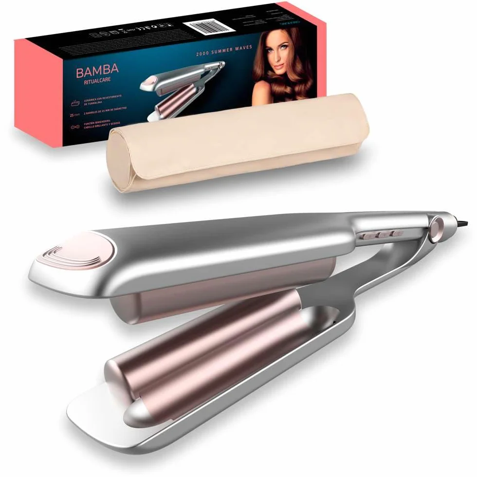 Cecotec RitualCare 2000 Summer Waves Plancha de Ondas de Cerámica, Revestimiento Turmalina, Temperatura Regulable, LCD, Cable 360º 1,8m