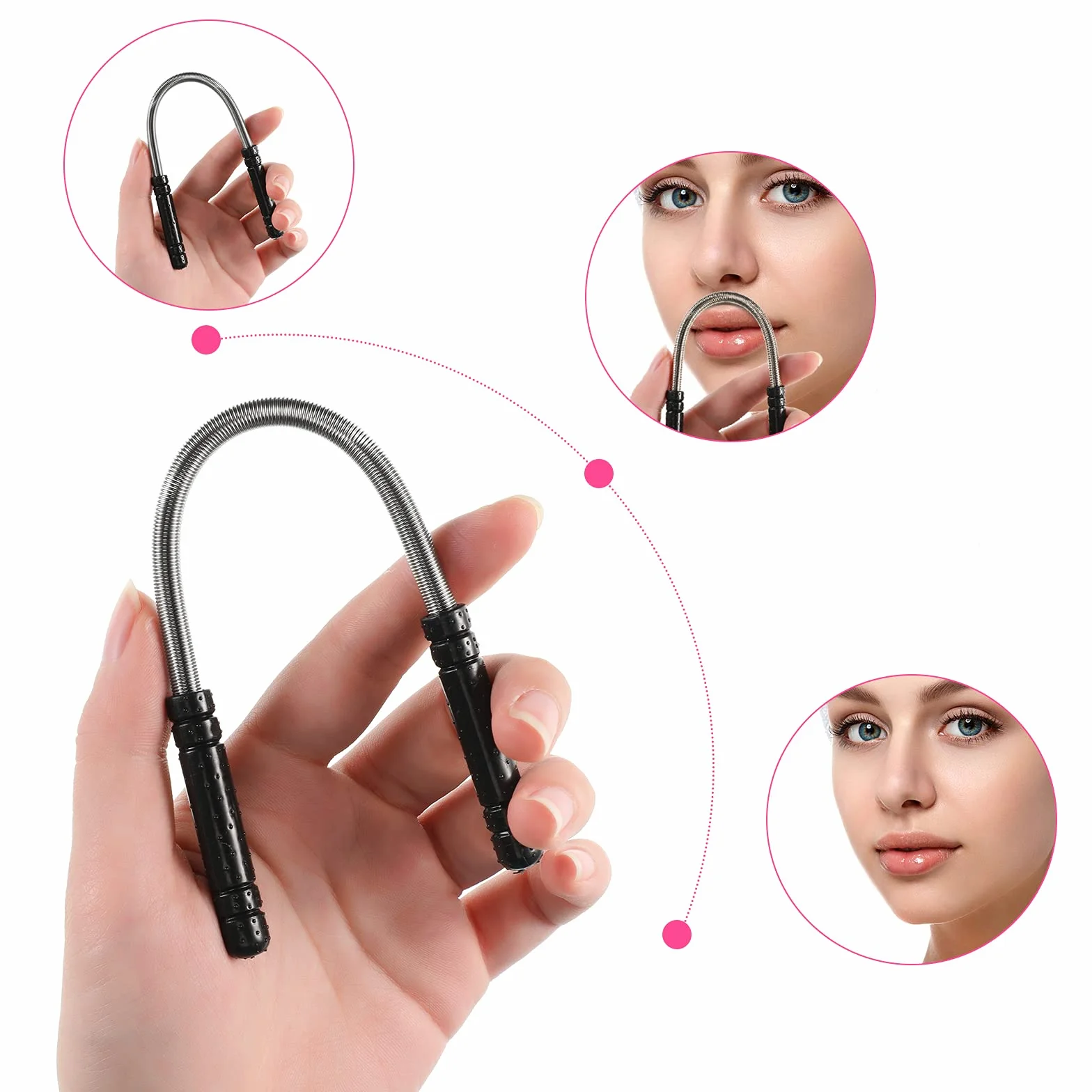 Depilador Facial de Resorte Eliminador de Vello 2 Herramientas Negro Rojo Rosa