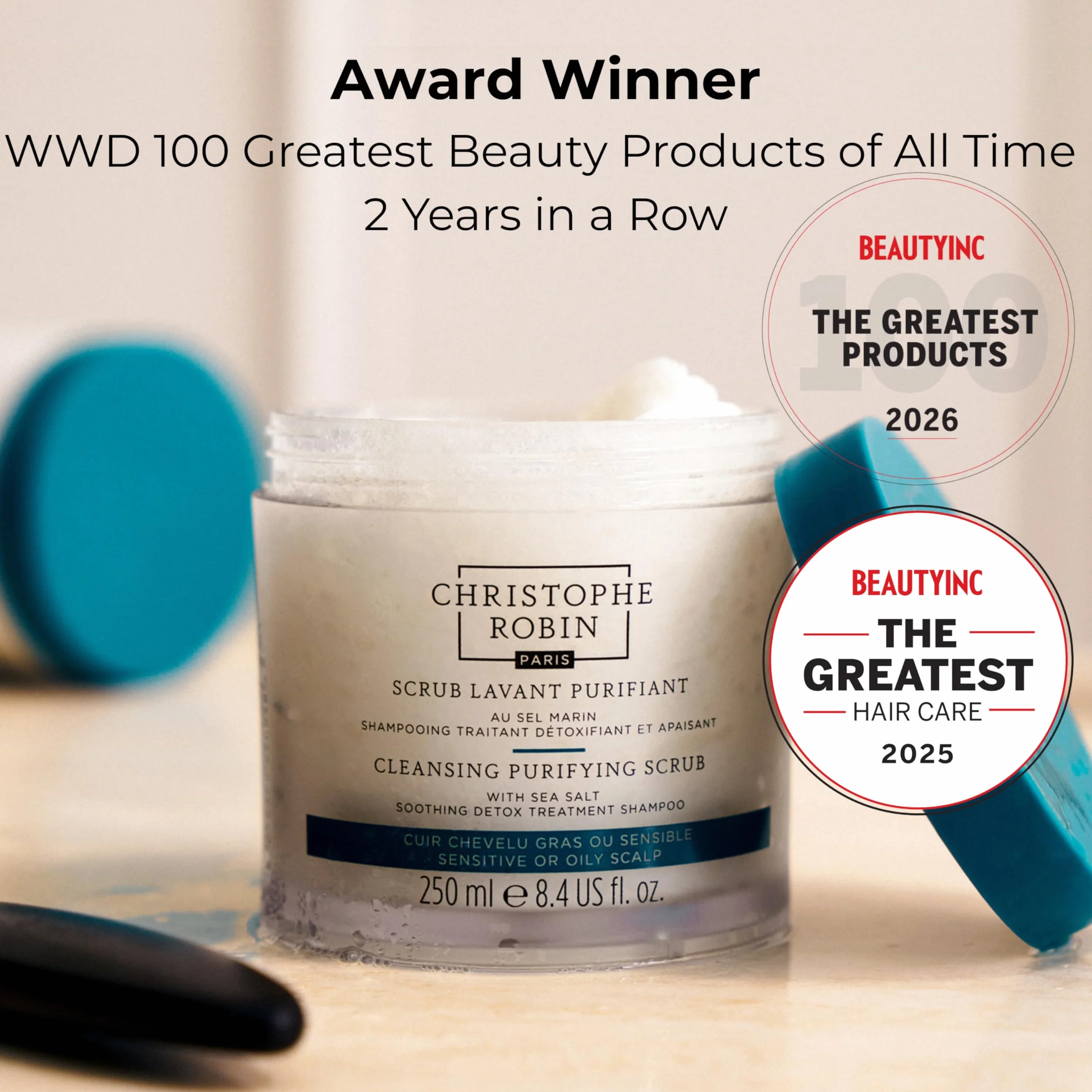 Christophe Robin Cleansing Purifying Scrub with Sea Salt 250ml Exfoliating Scalp Treatment