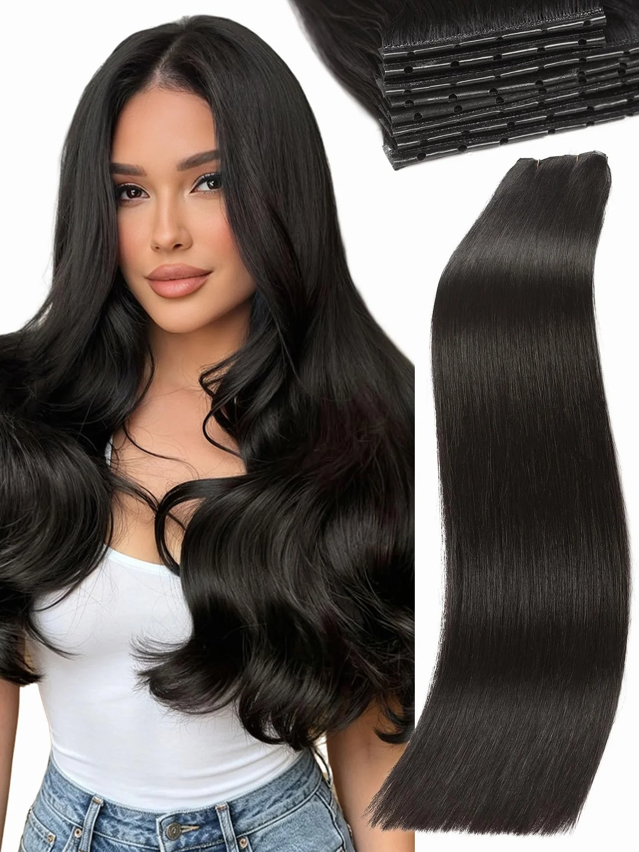 Lady Miranda Lady Miranda - Extensiones de cabello humano de doble cara de poliuretano invisible de 18 pulgadas, 100 g, negro natural, micro anillo, extensiones de pelo de poliuretano de doble ala
