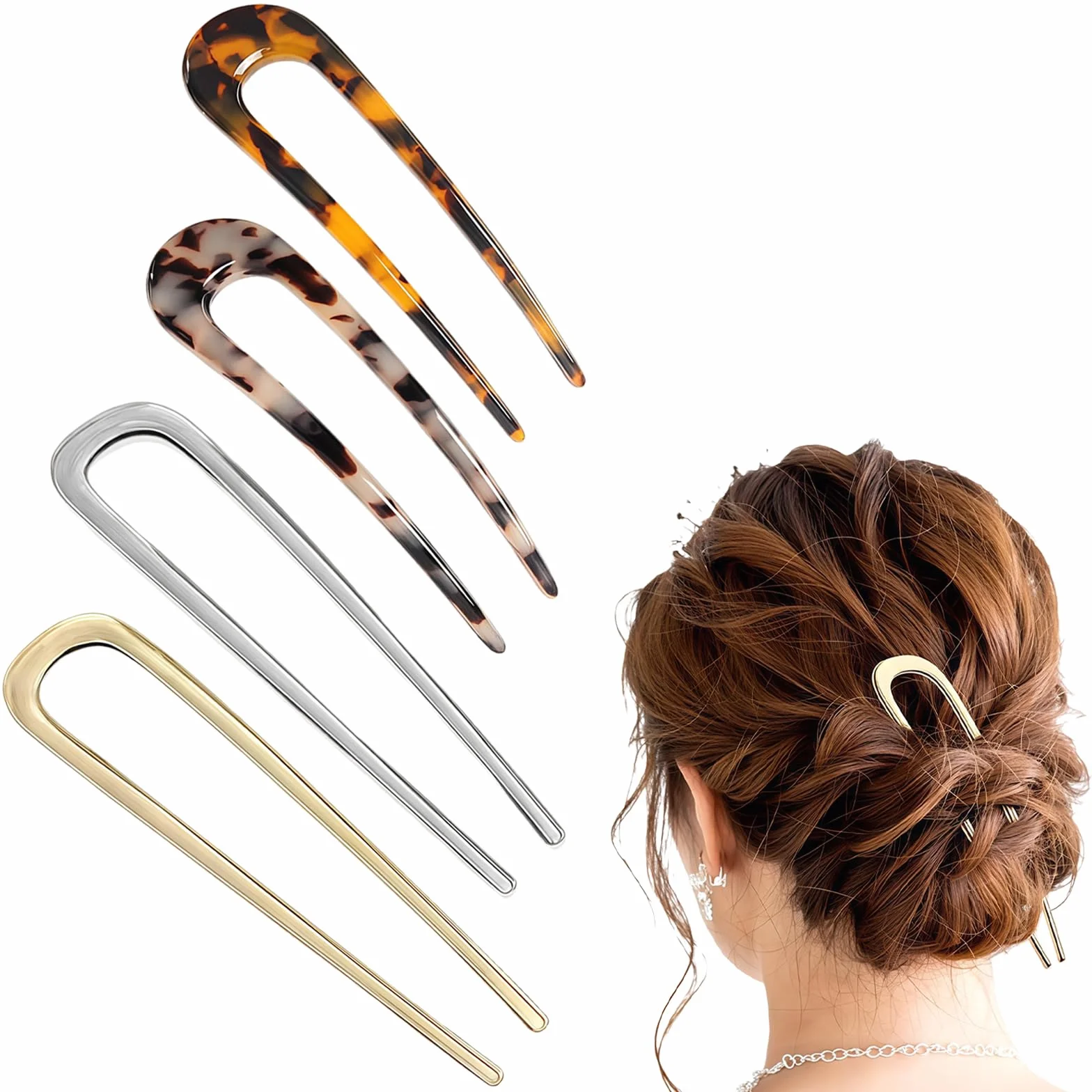 Aucuu Pinzas Francesas para el Cabello en Forma de U, 4pc Horquillas Francesas para Mujer