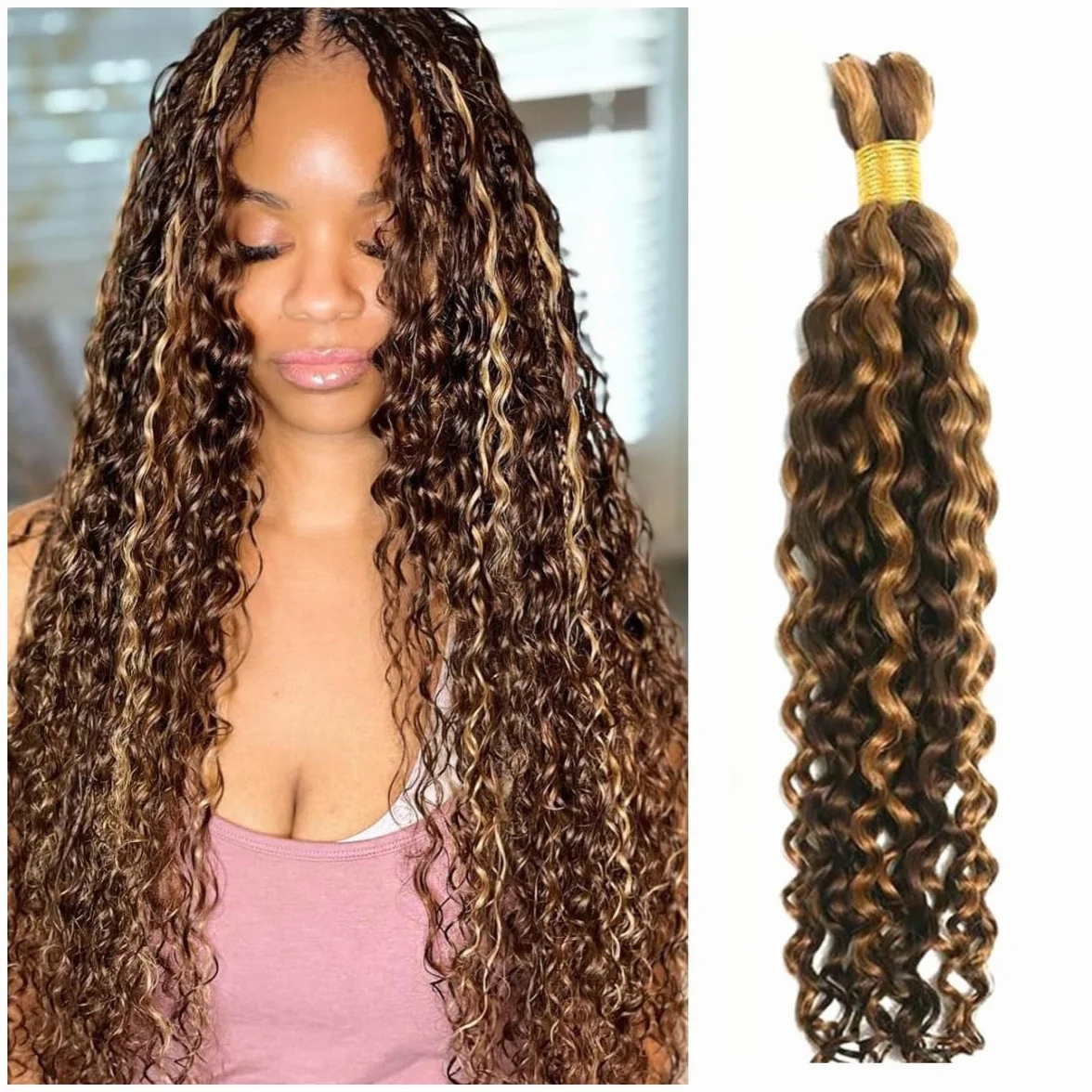 Cabello humano natural ondulado profundo 4/27 35 cm 50 g para trenzas boho sin trenza