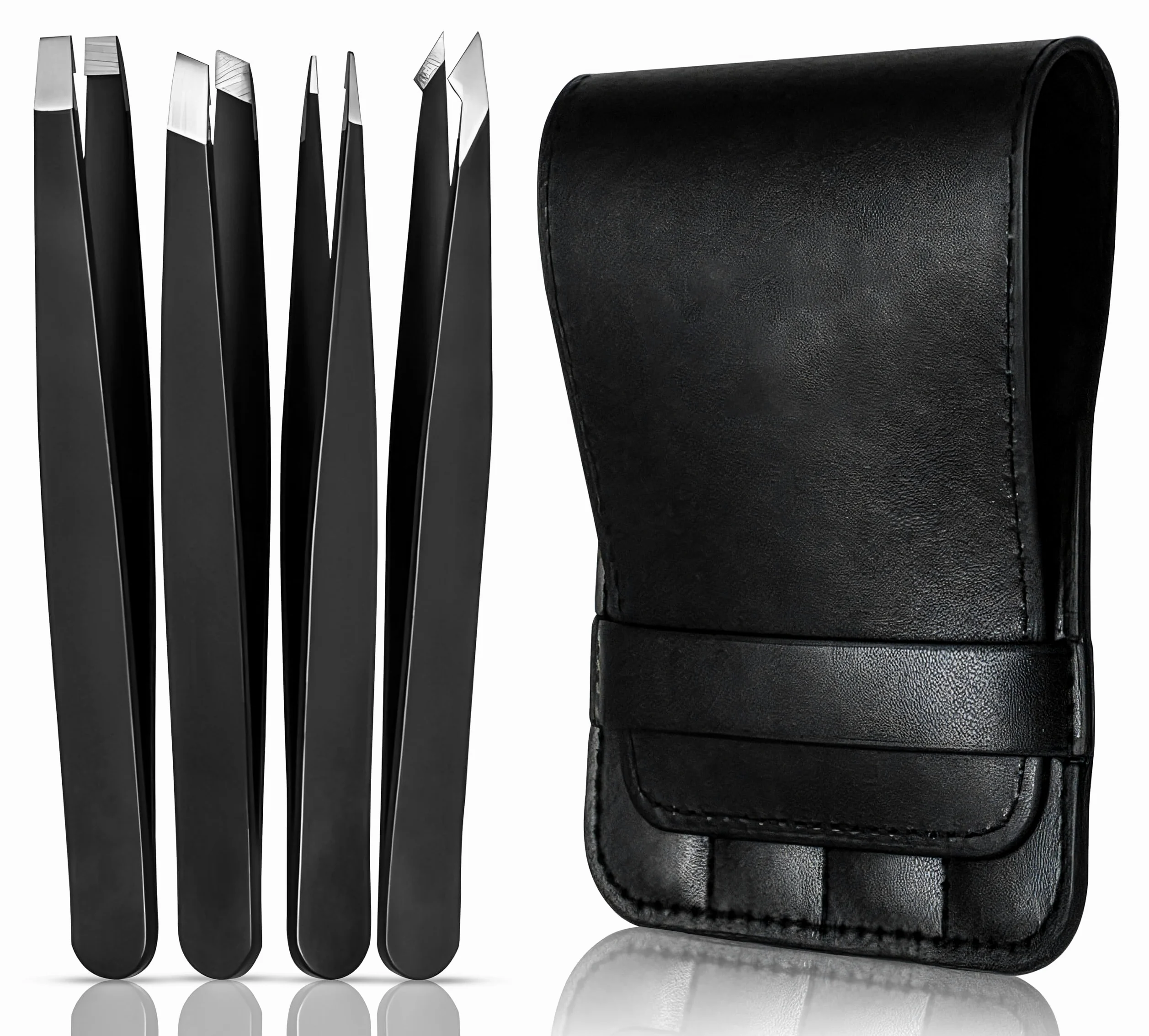 Juego de 4 pinzas, pinzas profesionales de acero inoxidable de alta calidad para hombres y mujeres, pinzas de precisión para depilación facial, barbilla y vello encarnado, incluye estuche de viaje