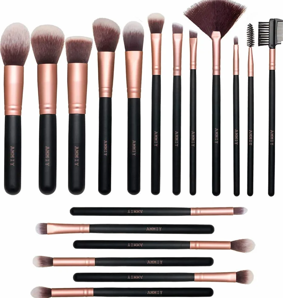 Pinceles de Maquillaje Rose Golden 18 Piezas Set Brochas Sintéticas para Cara y Ojos Base Polvo Blush