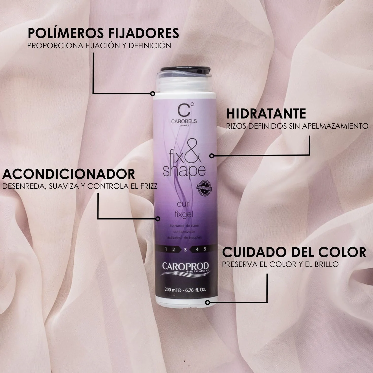 Fix & Shape Gel Activador de Rizos sin Aclarado, Secado al Aire, Rizos Ultra Definidos, Fijación Media, Filtro UV, Sin Alcohol (200 ml)