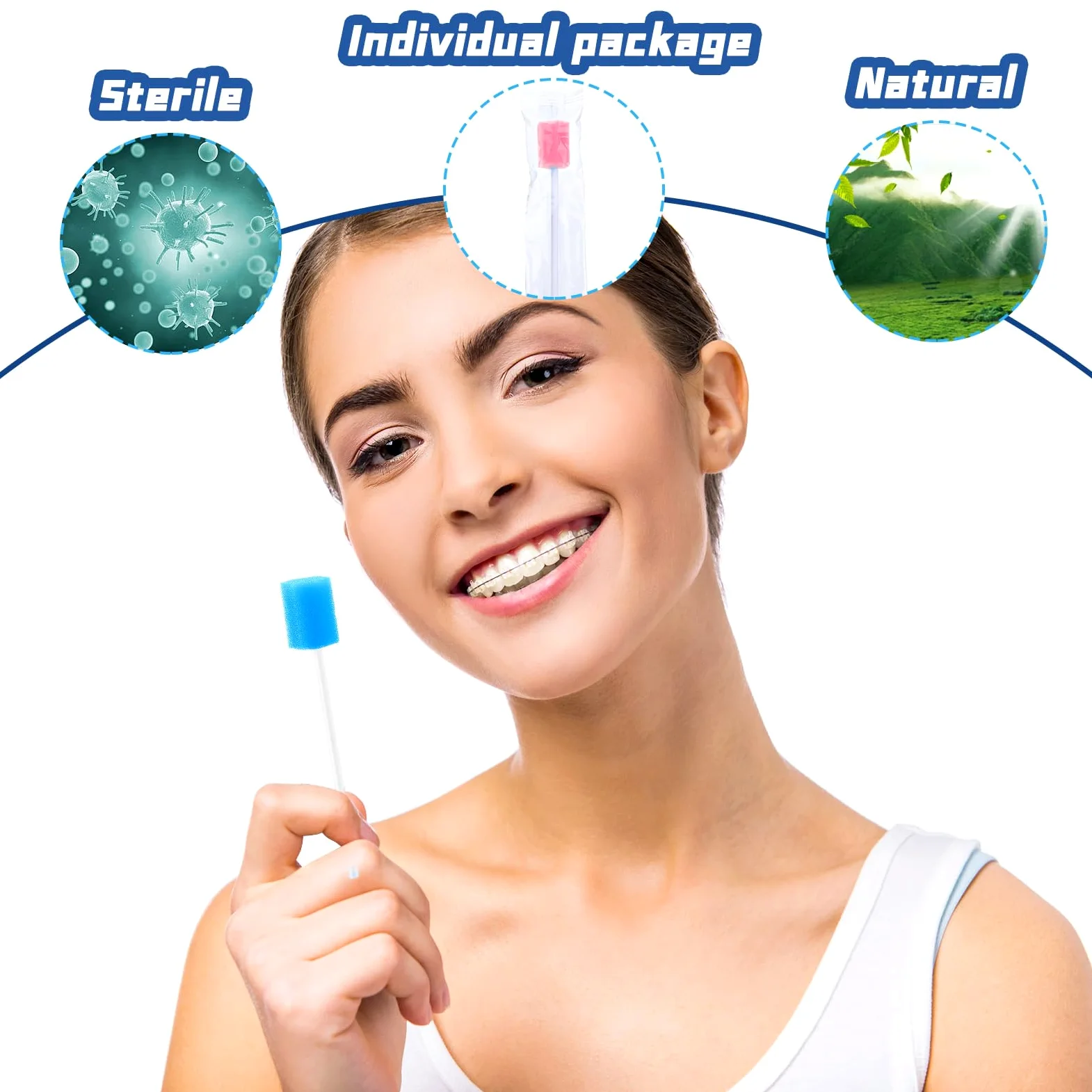 TrelaCo 500 hisopos orales desechables a granel, hisopos bucales multicolor, esponja envuelta individualmente para adultos mayores, limpieza bucal de la cavidad bucal (hexágono)