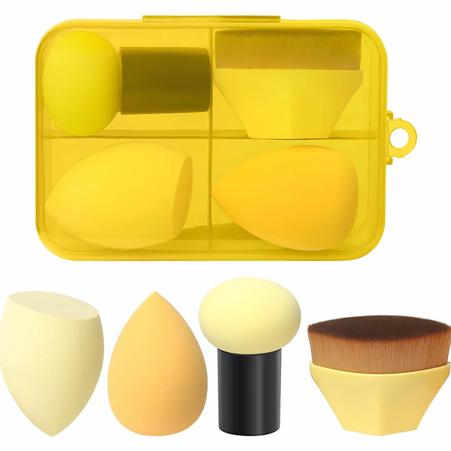 Esponja Maquillaje 4 Piezas Juego de Brochas Base, Rubor y Corrector Kabuki