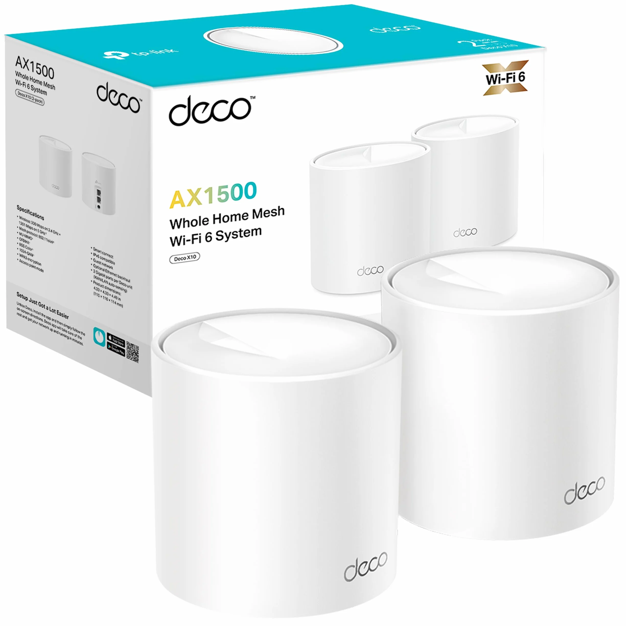 TP-Link Deco X1500 (2-Pack) Sistema WiFi 6 Mesh AX1500 Doble Banda 2.4 GHz/5 GHz Cobertura 360 m2 Puertos Gigabit