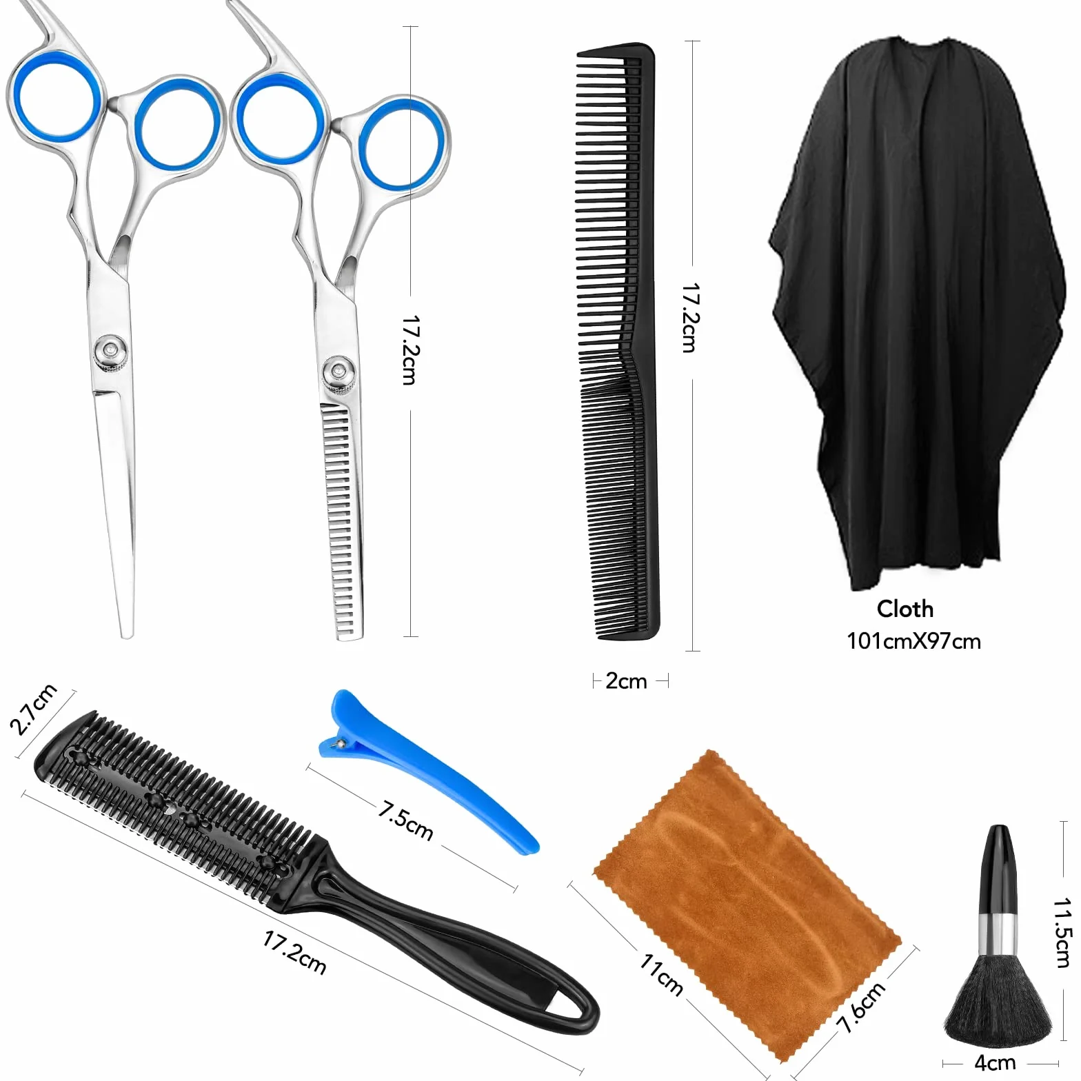 Juego de tijeras de peluquería profesionales 10 unidades con capa para cortar pelo