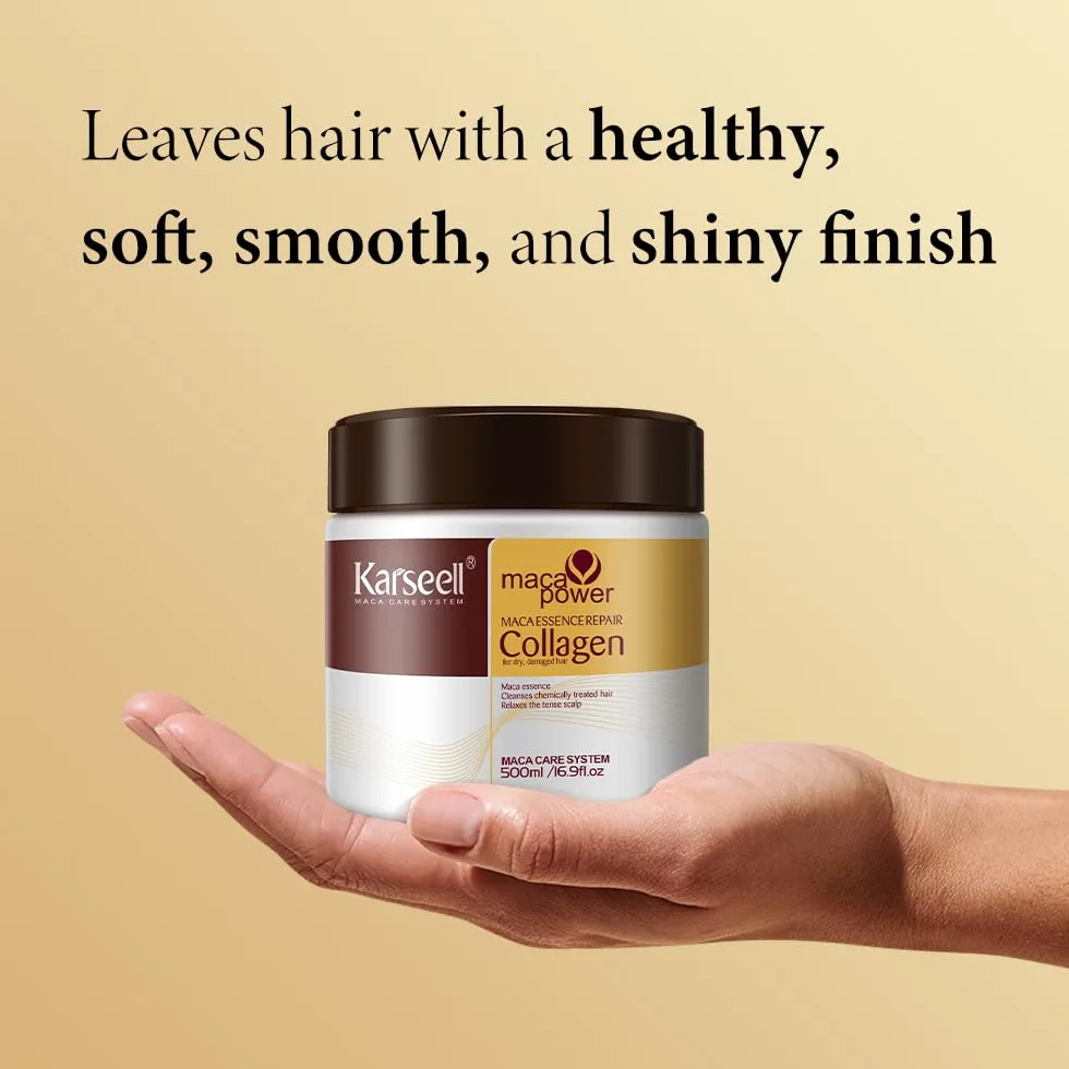Karseell Colágeno Mascarilla Pelo, Maca Esencia Reparación Profunda Aceite de Argán 500ml