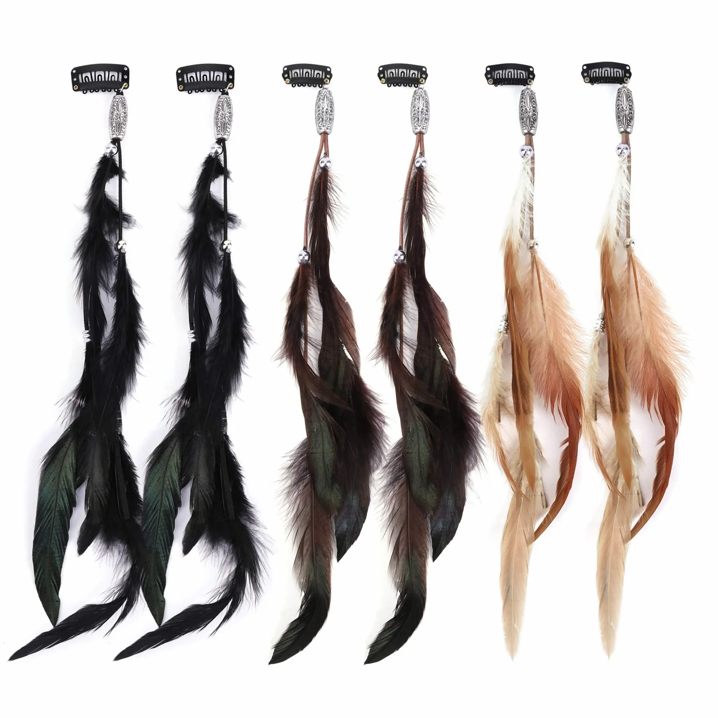 Accesorios para Cabello Pluma con Pinzas Juego de 6, Tocado Bohemio Indio, Extensiones de Cabello para Mujer Cosplay Halloween