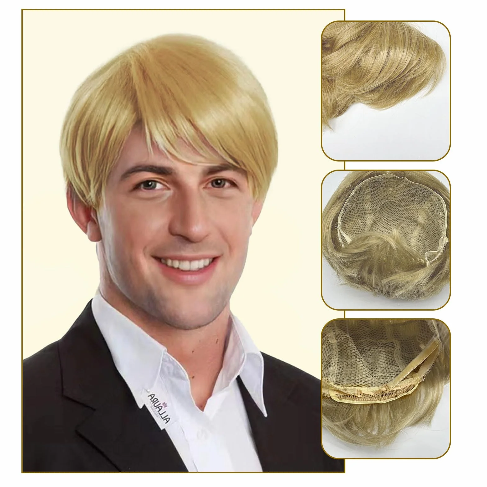Peluca de Corta Rubio para Hombre Años 60 70 80 Popstar Halloween Cosplay