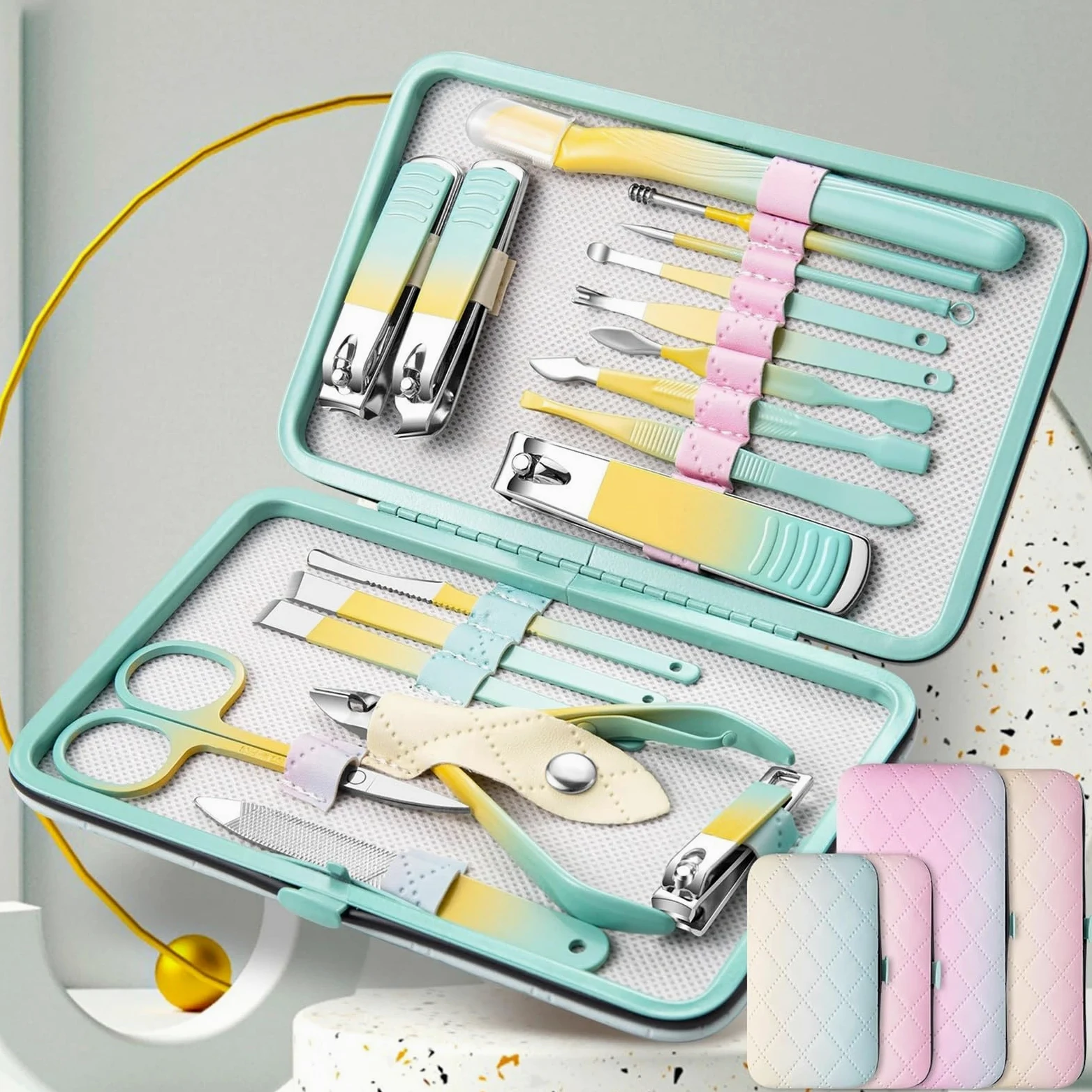 Kit de cortaúñas Juego de cortaúñas de Acero Inoxidable de 7 a 18 Piezas con Bolsa Plegable, Kit de manicura, Tijeras, Herramienta de Maquillaje y Belleza Set de manicura(18 pcs)