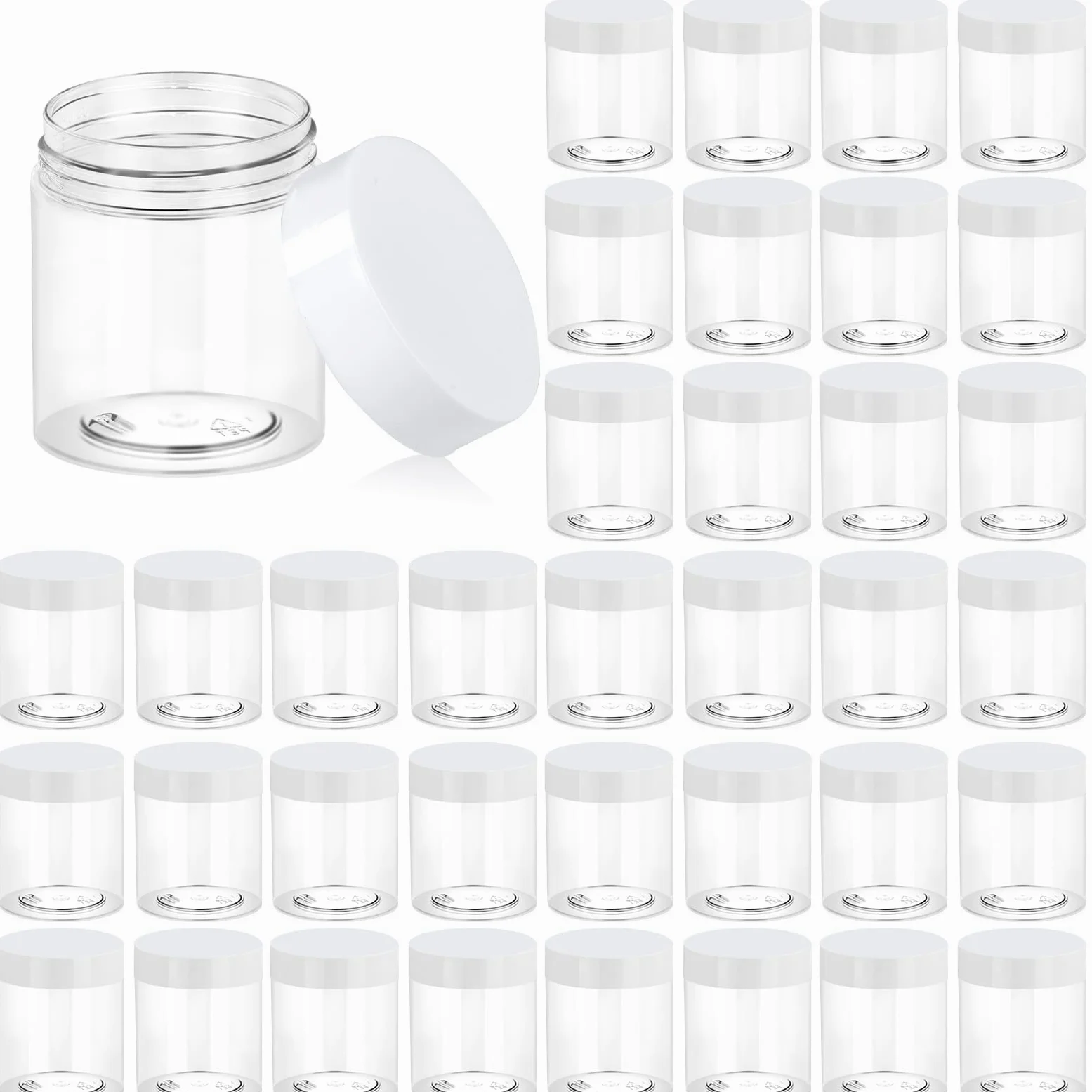 36 tarros de plástico redondos transparentes de 36 oz con tapa blanca, tarros de plástico Eternal Moment para loción, crema, ungüentos, maquillaje, sombra de ojos, muestras, macetas, almacenamiento de