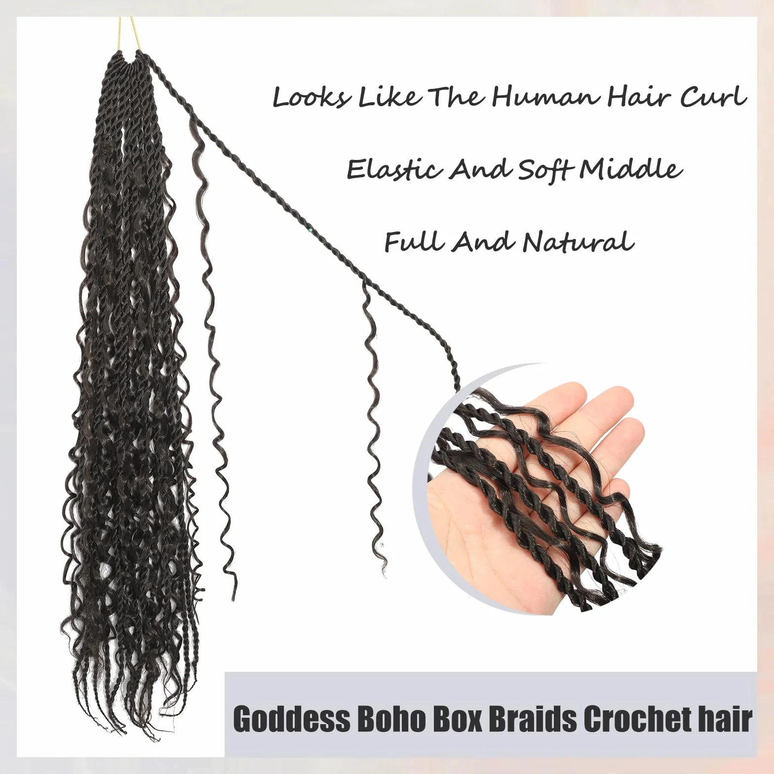 Goddess Boho Box Braids Crochet Hair 18 Inch 8 Packs Pre Looped Water Wave Hair Extension for Women