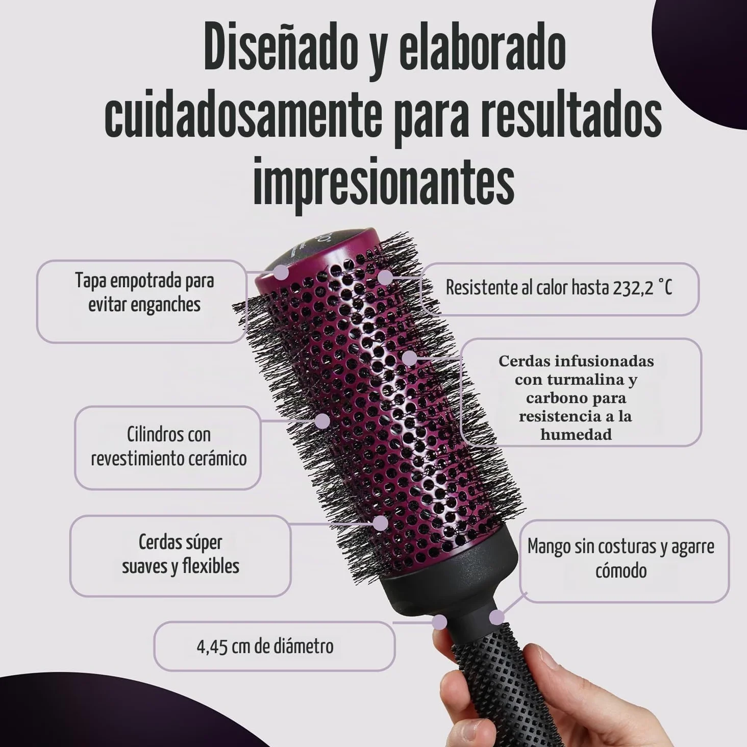 ERGO Cepillo de pelo redondo súper suave para soplar, cepillos de salón de calidad de salón para mujeres, cepillo voluminizador, uso en húmedo y seco, ERG43: 1.75